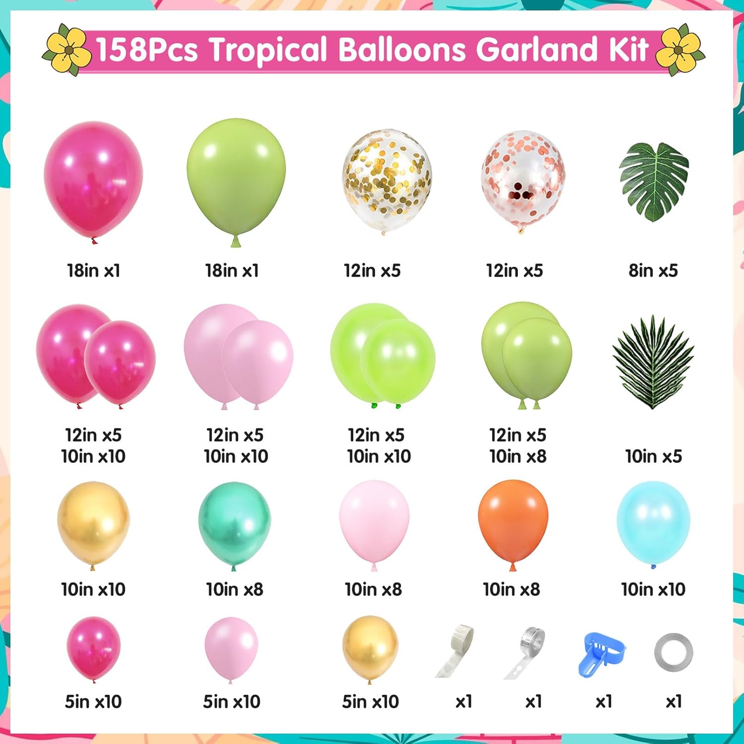 Ouddy Party 158Pcs Tropical Balloon Arch Kit