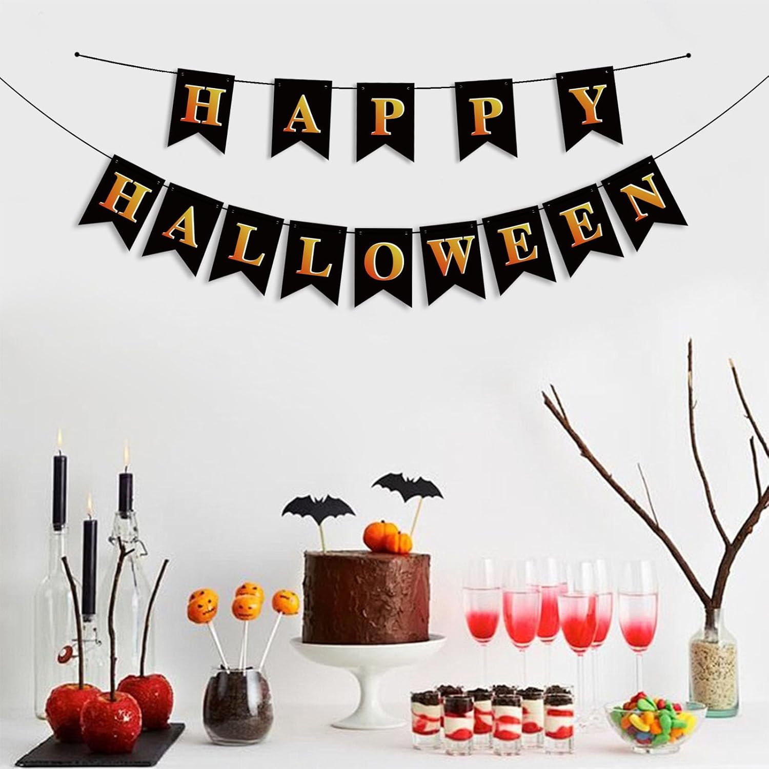 Happy Halloween Black Banner for Party Decorations