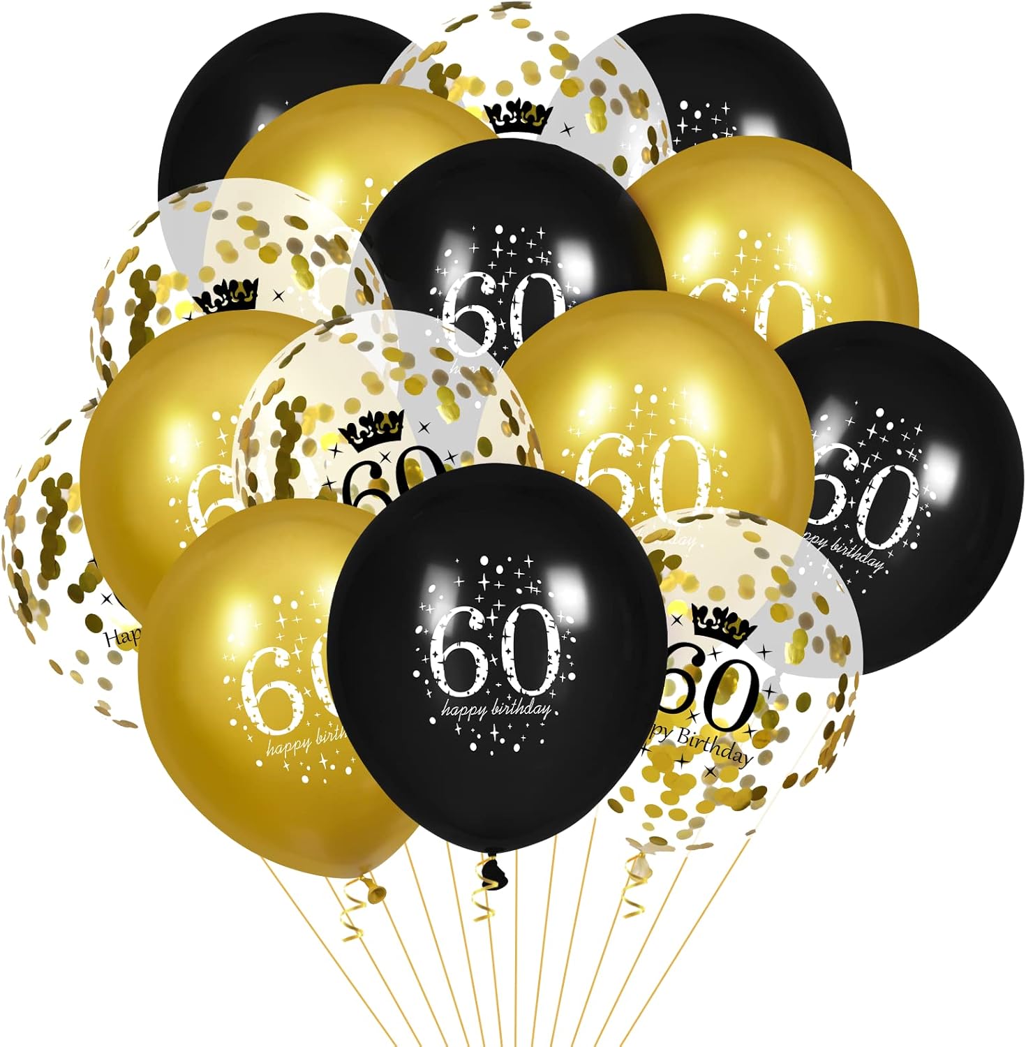 Black Gold 60th Birthday Balloons 15 Pcs Party Decor