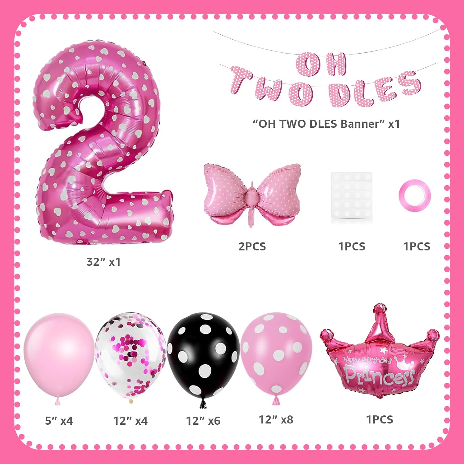 Oh Twodles Pink 2nd Birthday Party Decor Set