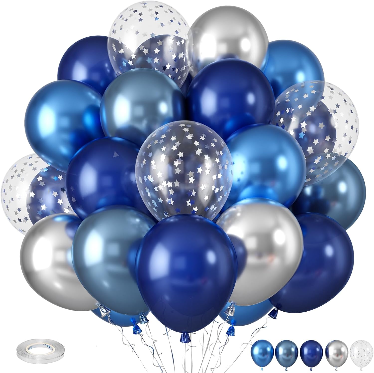 12 Inch Blue Silver Balloons Set for Birthday Decorations