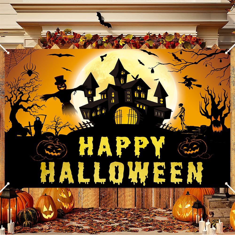 Laoone Halloween Banner 72x44 Inch Spooky Design