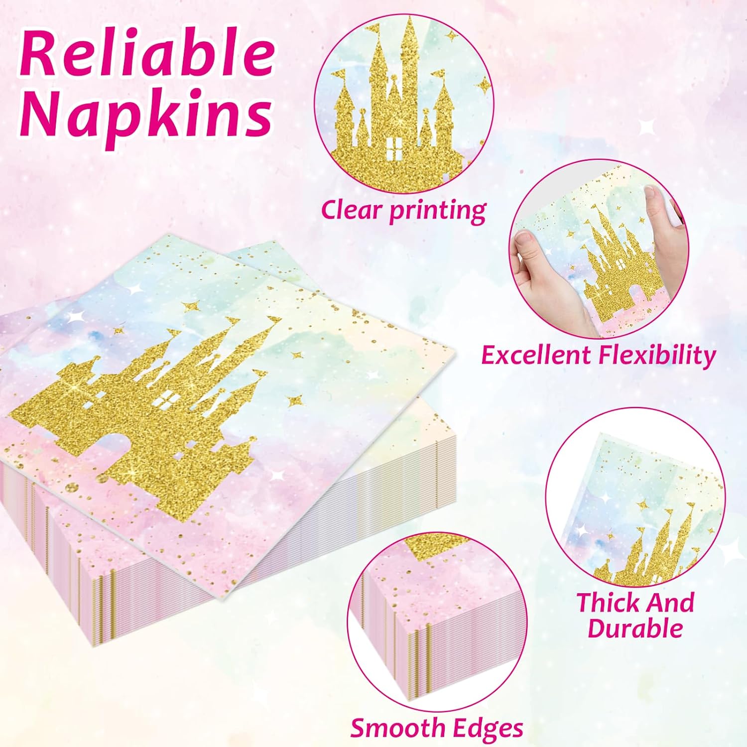 200Pcs Princess Castle Party Plates Napkins Forks Set for 50 Guests