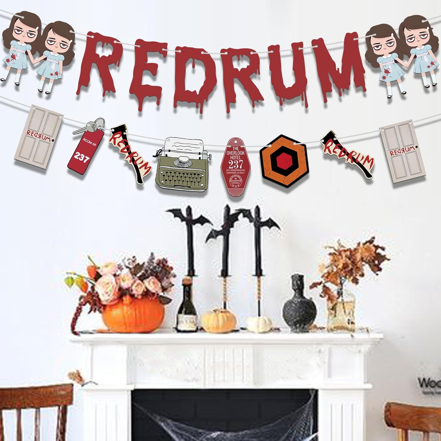 HOMEZZO Halloween Horror Banner Redrum Party Sign