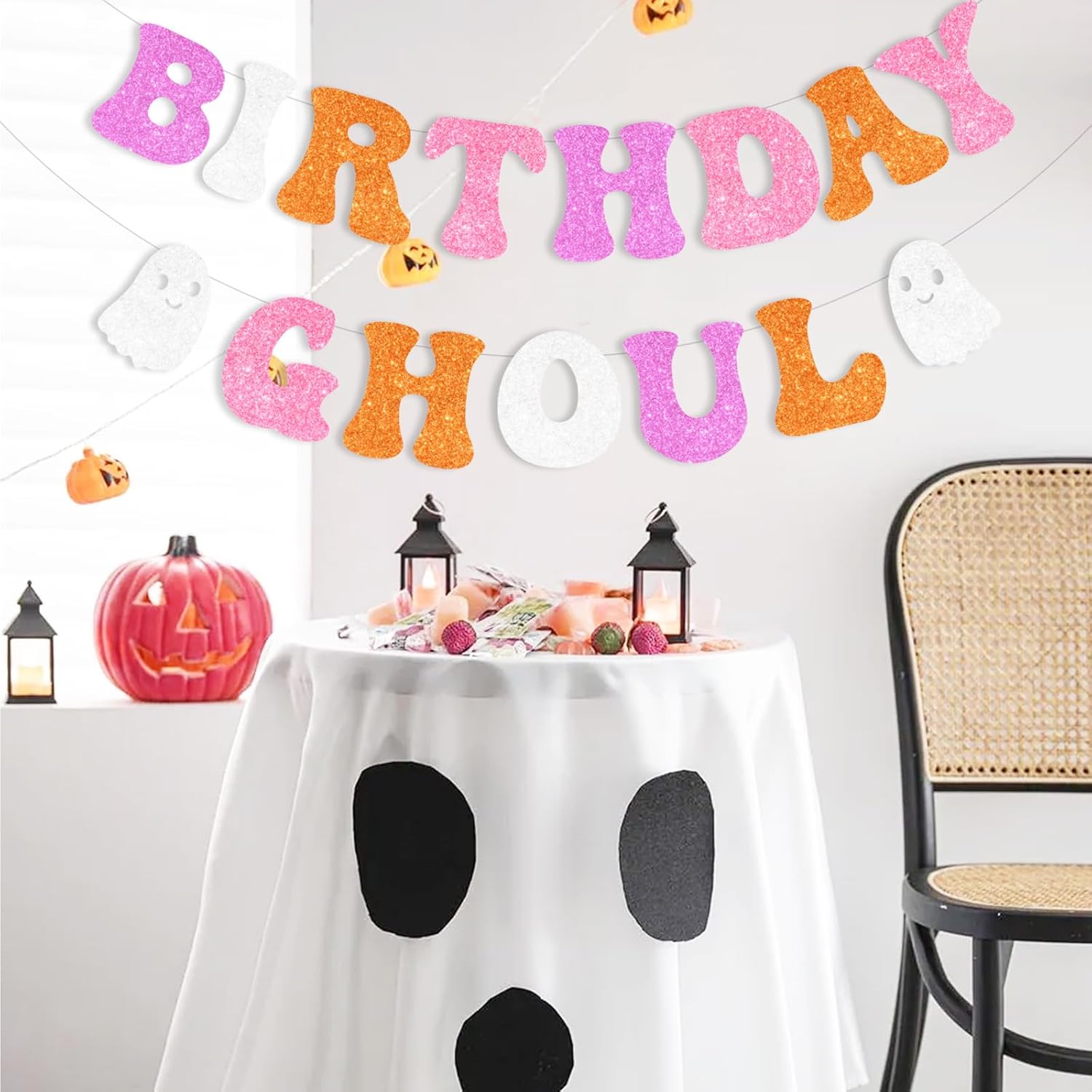 Sursurprise Retro Halloween Ghost Banner Decorations for Birthday Parties