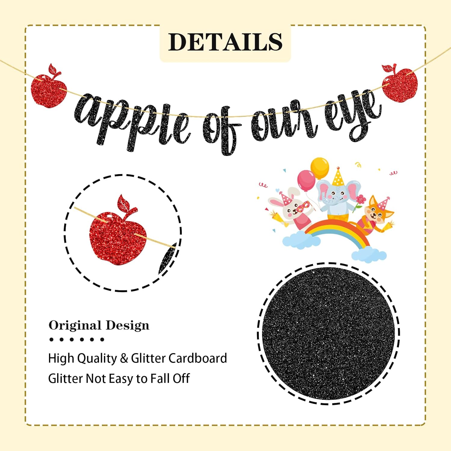 WeBenison Shiny Black Glitter Apple Banner