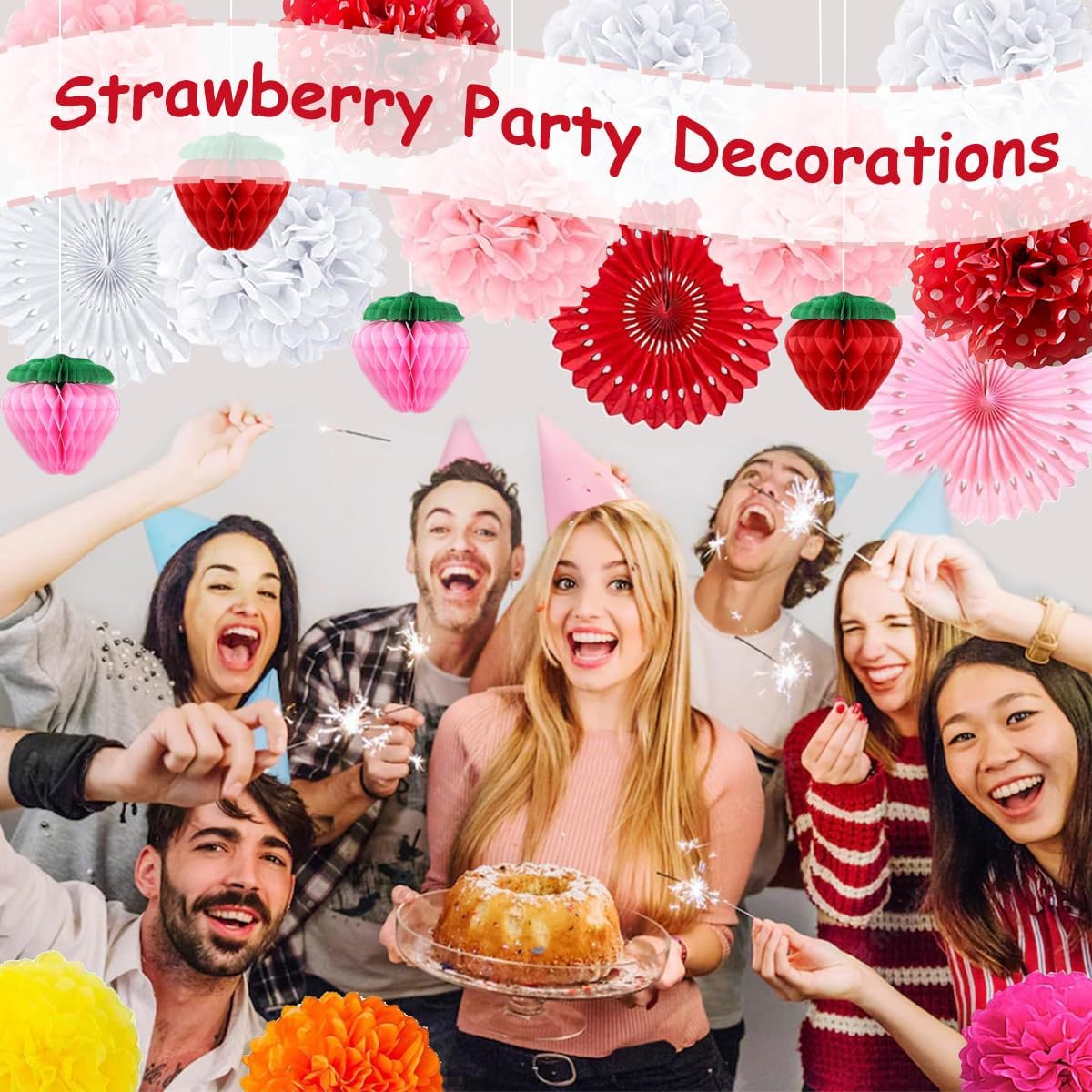 TRBSXRT 24 Pcs Strawberry Party Decorations Set