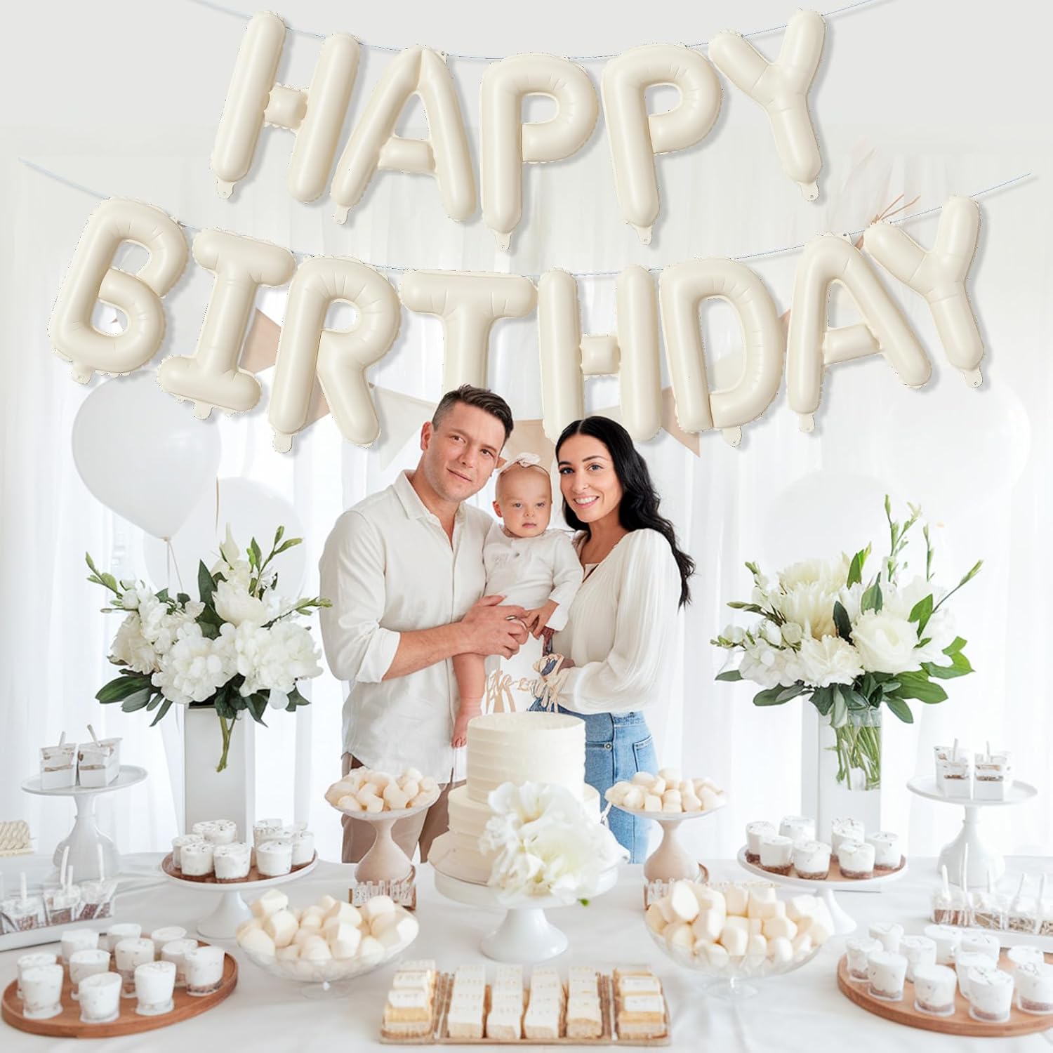 Cream Happy Birthday Balloon Banner Set 16 Inch 13pcs Foil Balloons