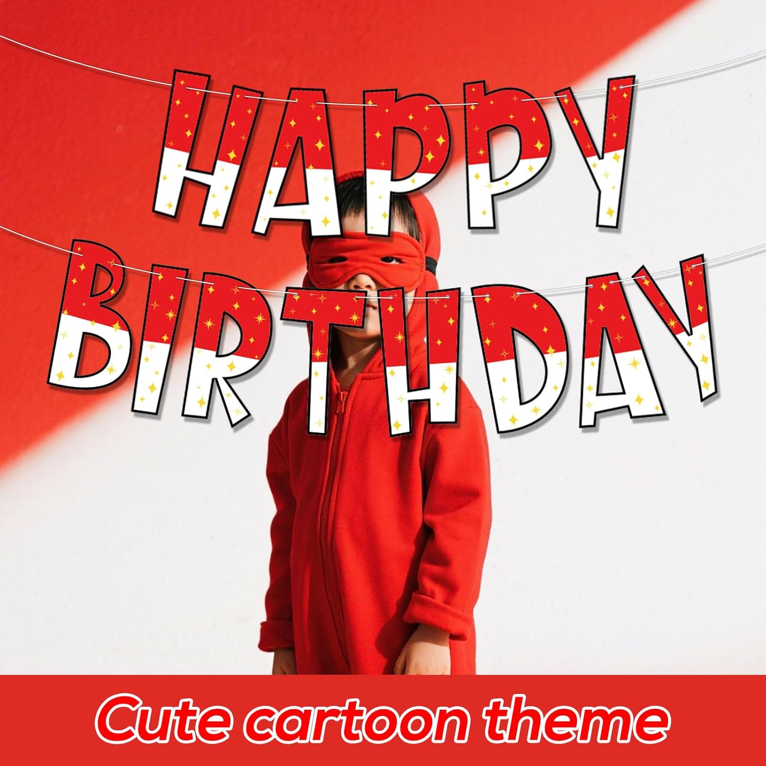 Cartoon Happy Birthday Banner with Hanging Guide Needle