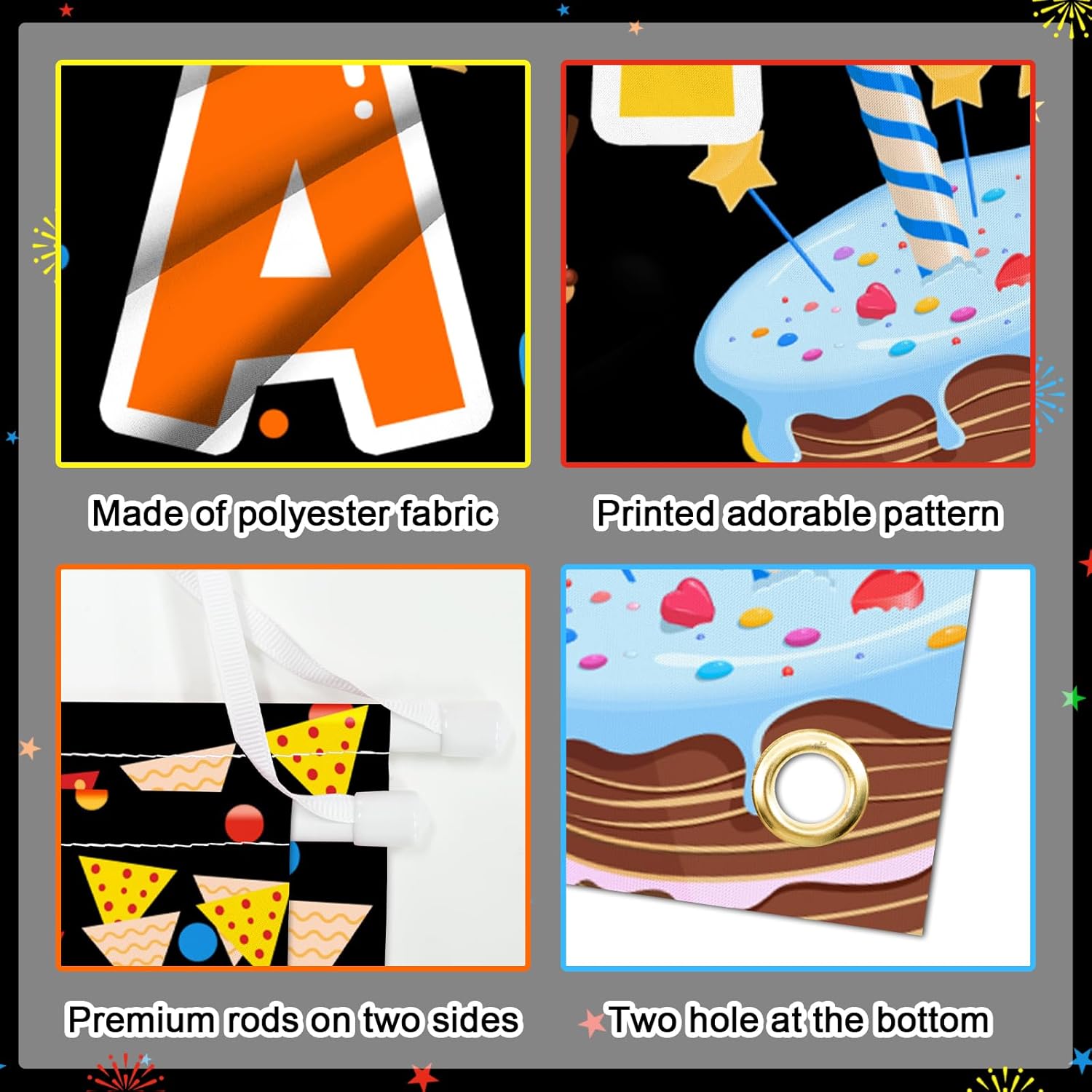 Avezano Happy Birthday Banner 2 Pcs Kids Party Decor