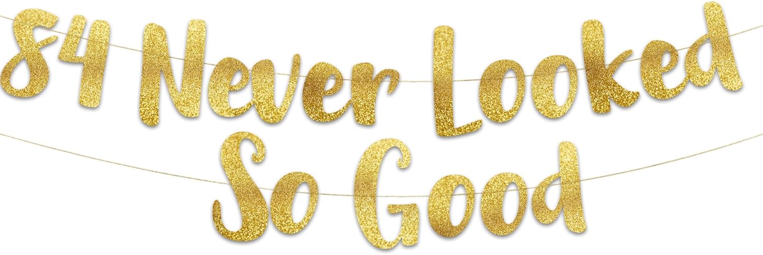 84th Anniversary Gold Glitter Banner - Classy Party Decoration