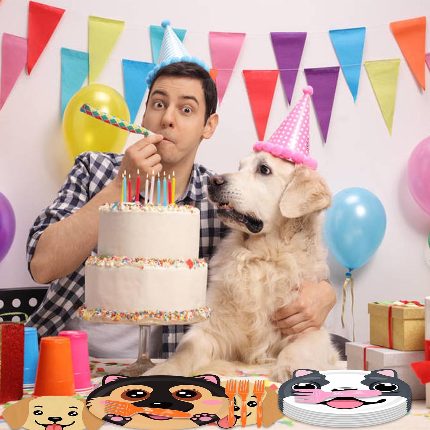 96Pcs Dog Birthday Party Supplies Tableware Set