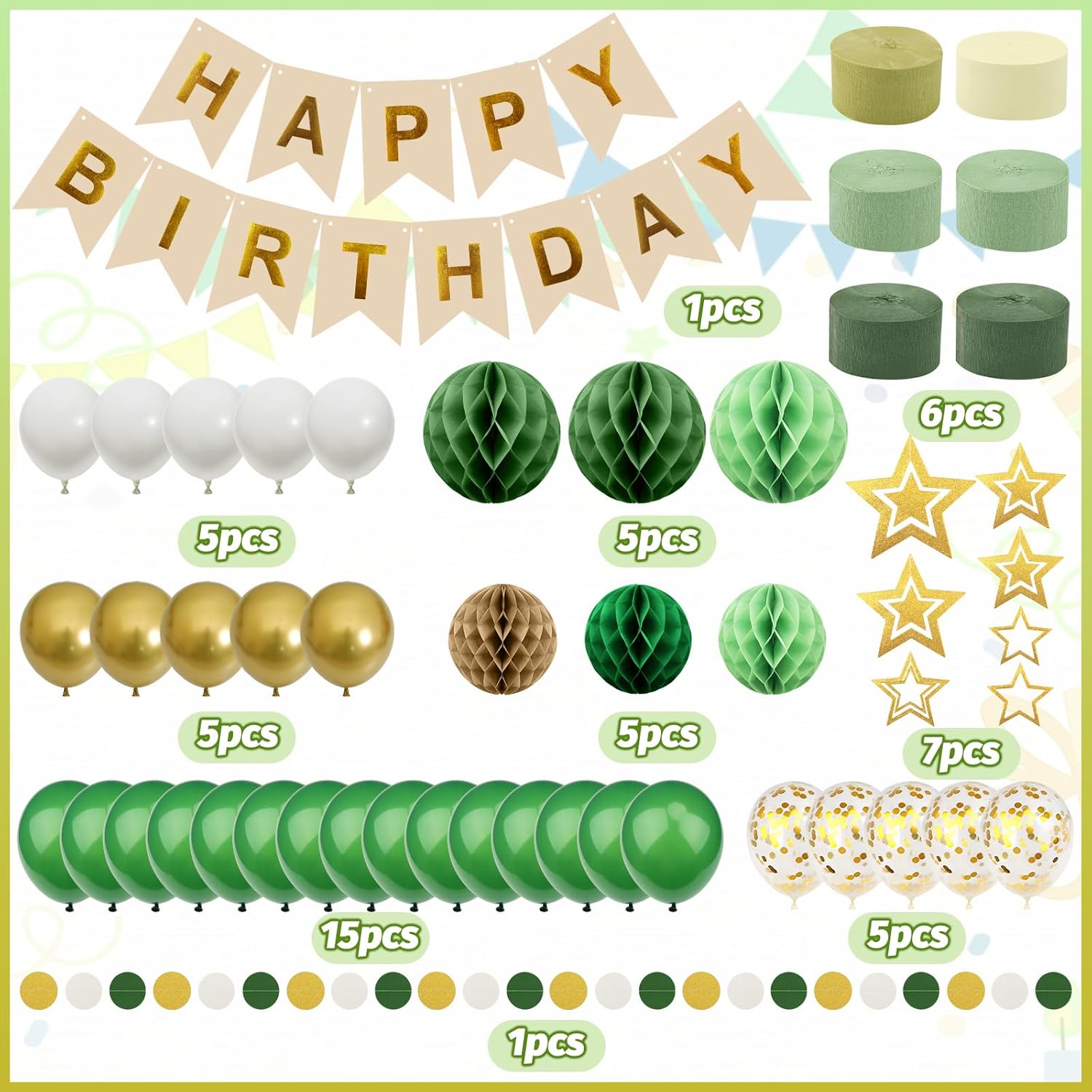 Retro Green Birthday Decorations Party Set