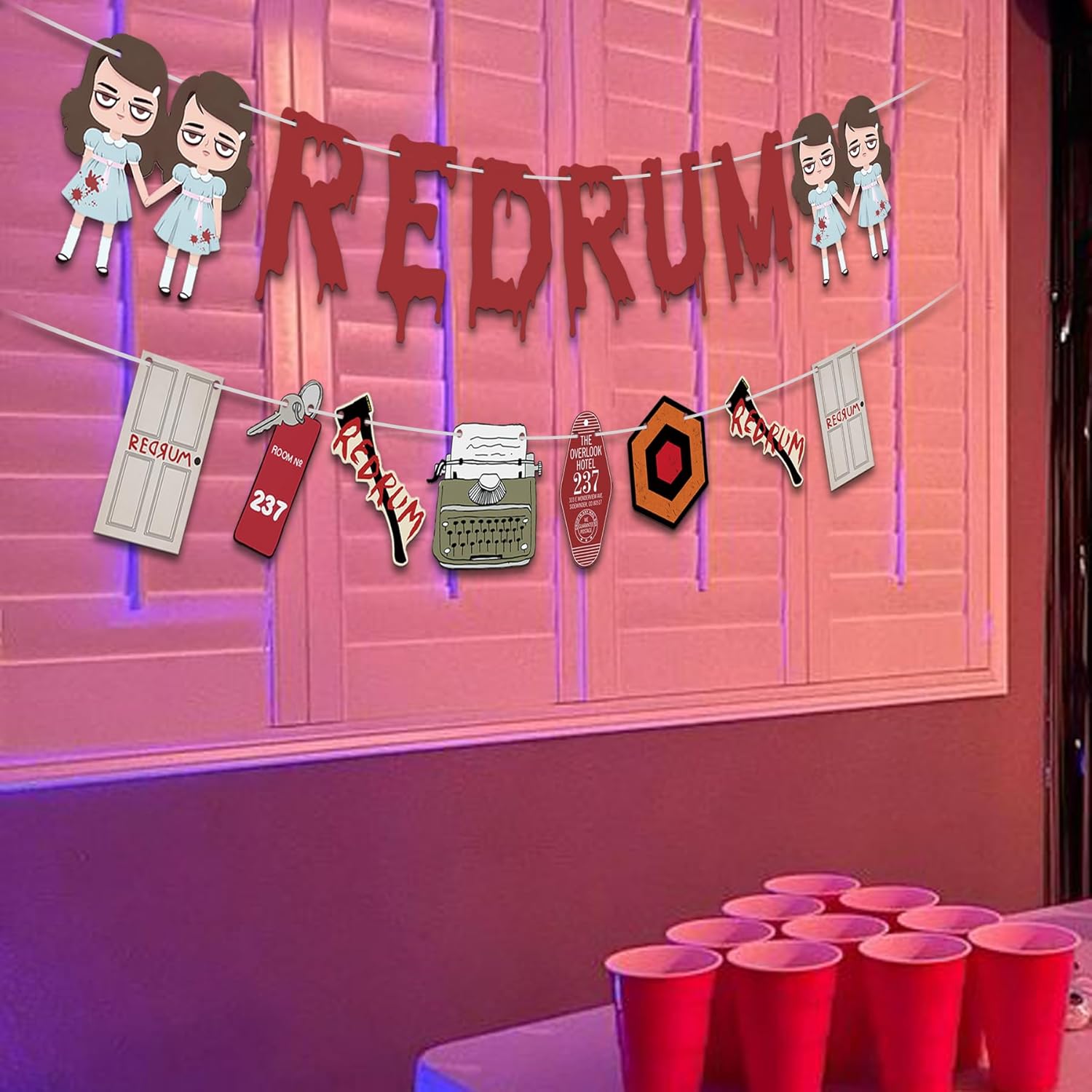 HOMEZZO Halloween Horror Banner Redrum Party Sign