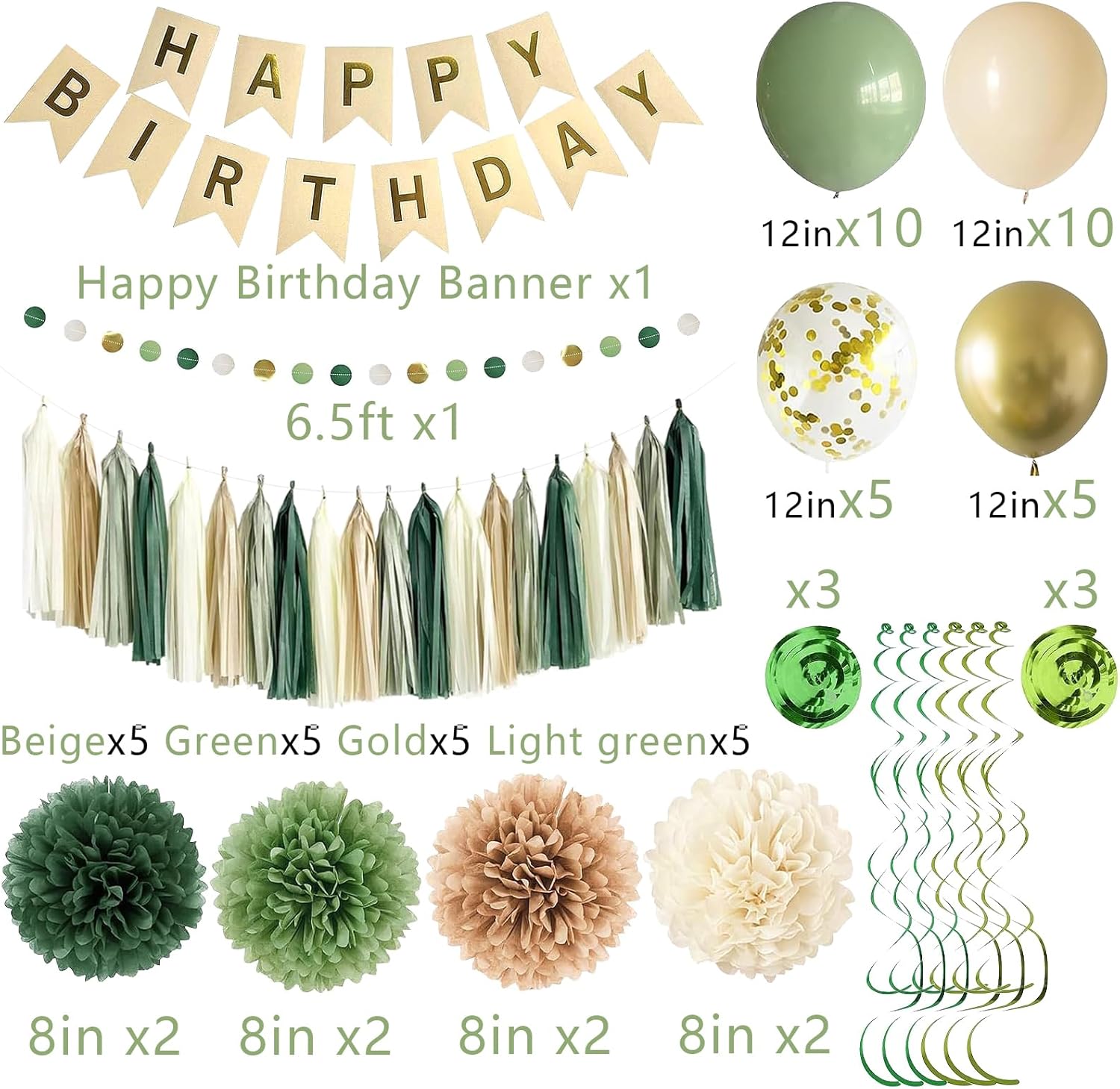 Green Birthday Party Decor Set for Women Girls
