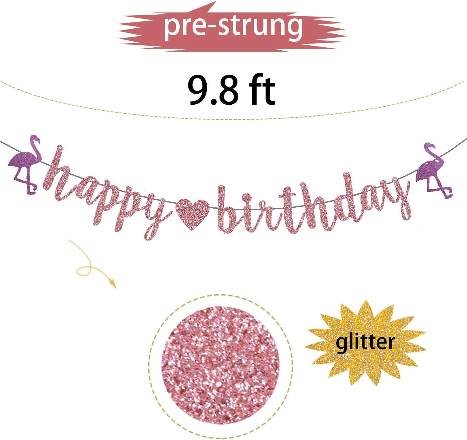 Rose Gold Happy Birthday Tropical Banner