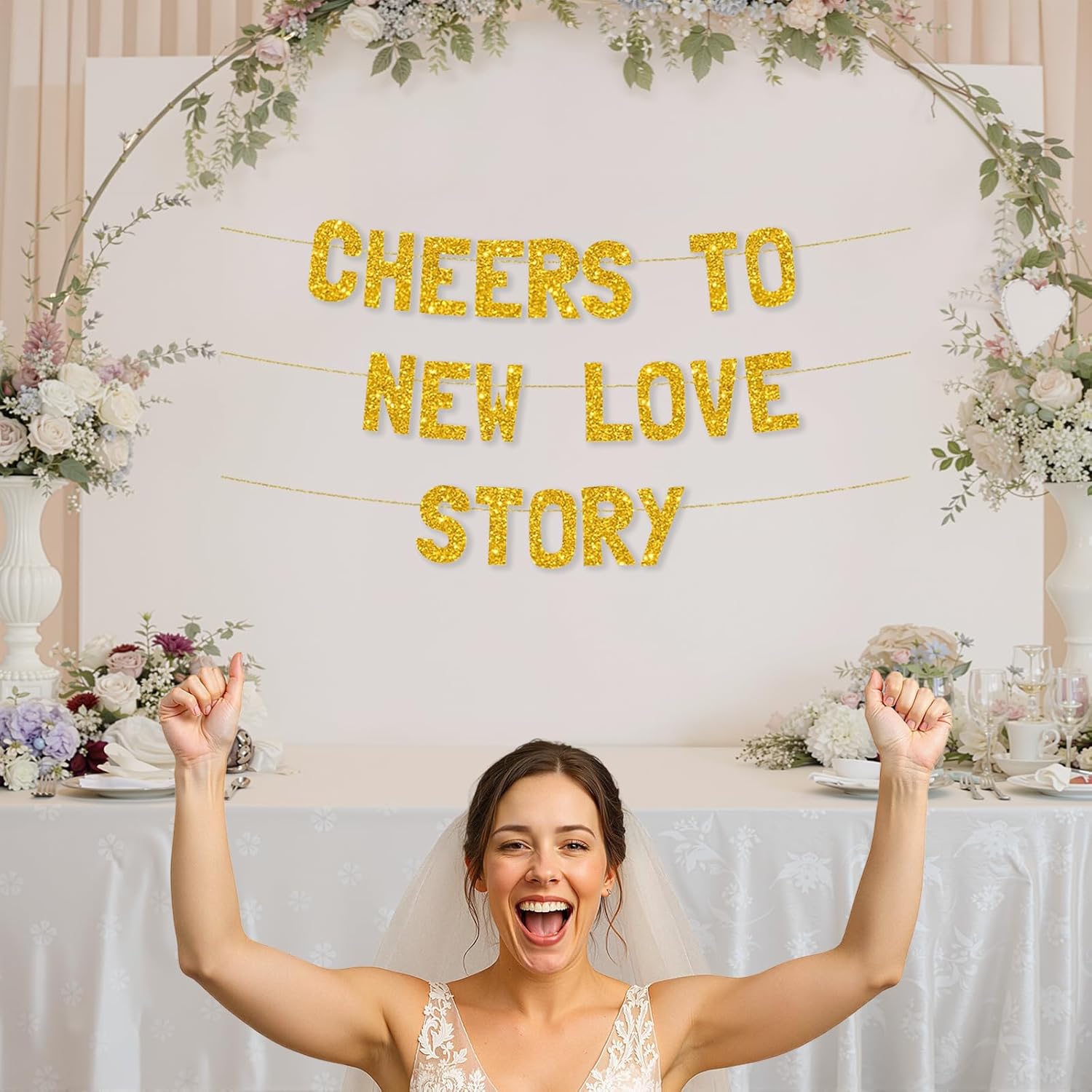 Meowoo Gold Glitter Wedding Banner Decor