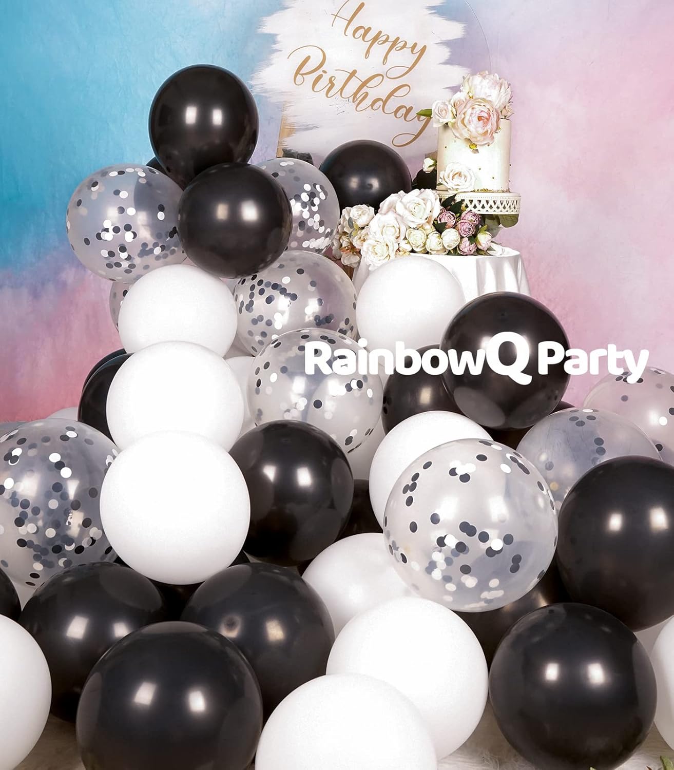 Rainbowq Party 12 Inch Black White Balloons Set