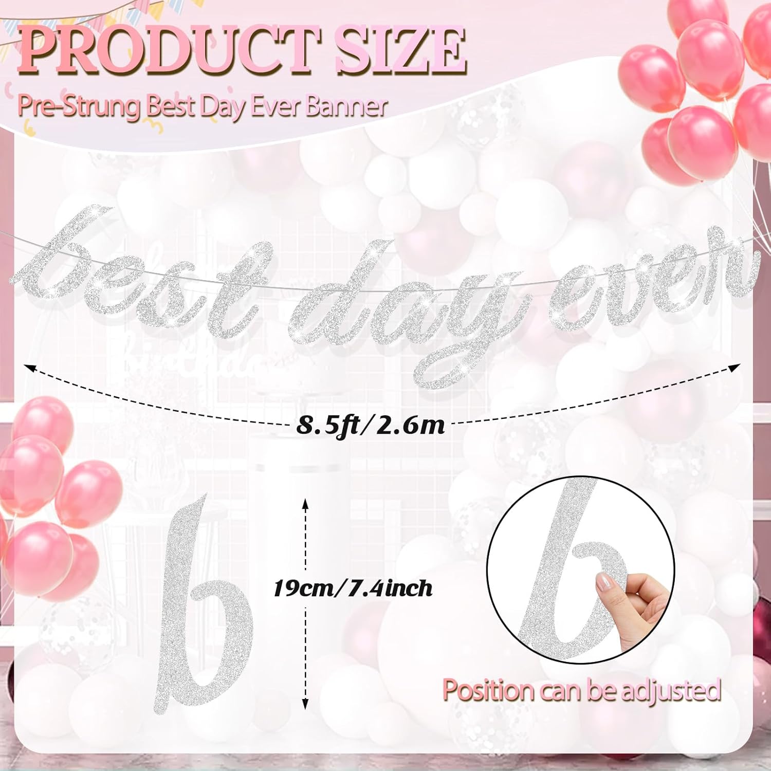 Best Day Ever Silver Glitter Hanging Banner
