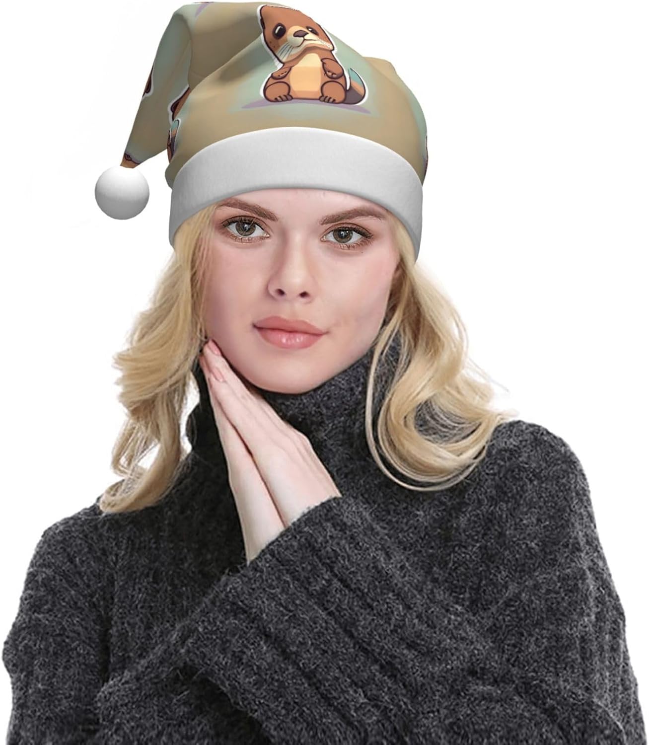 Cartoon Cute Otter Santa Hat Personalized