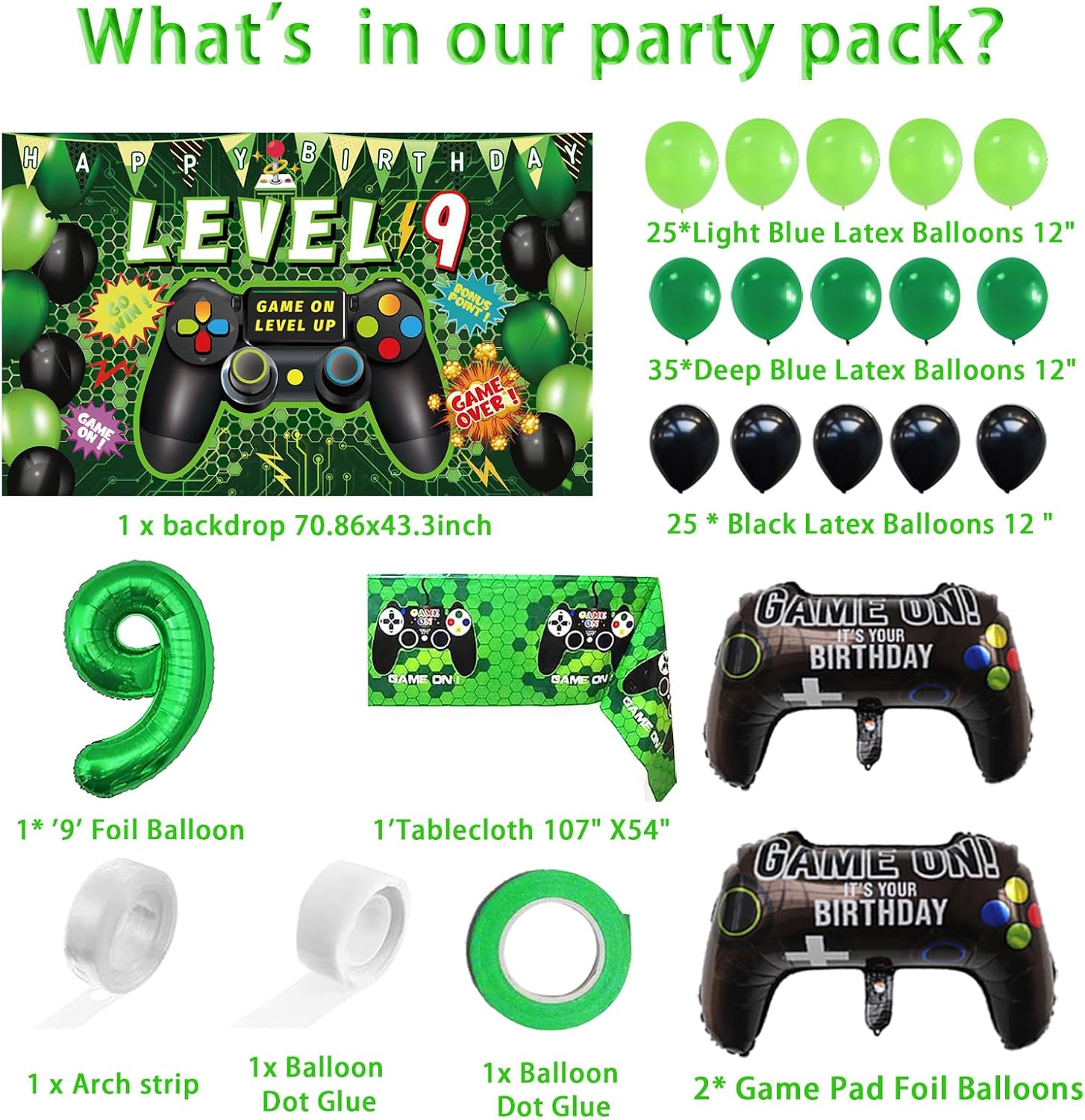 90PCS 9th Birthday Video Game Decorations for Boys