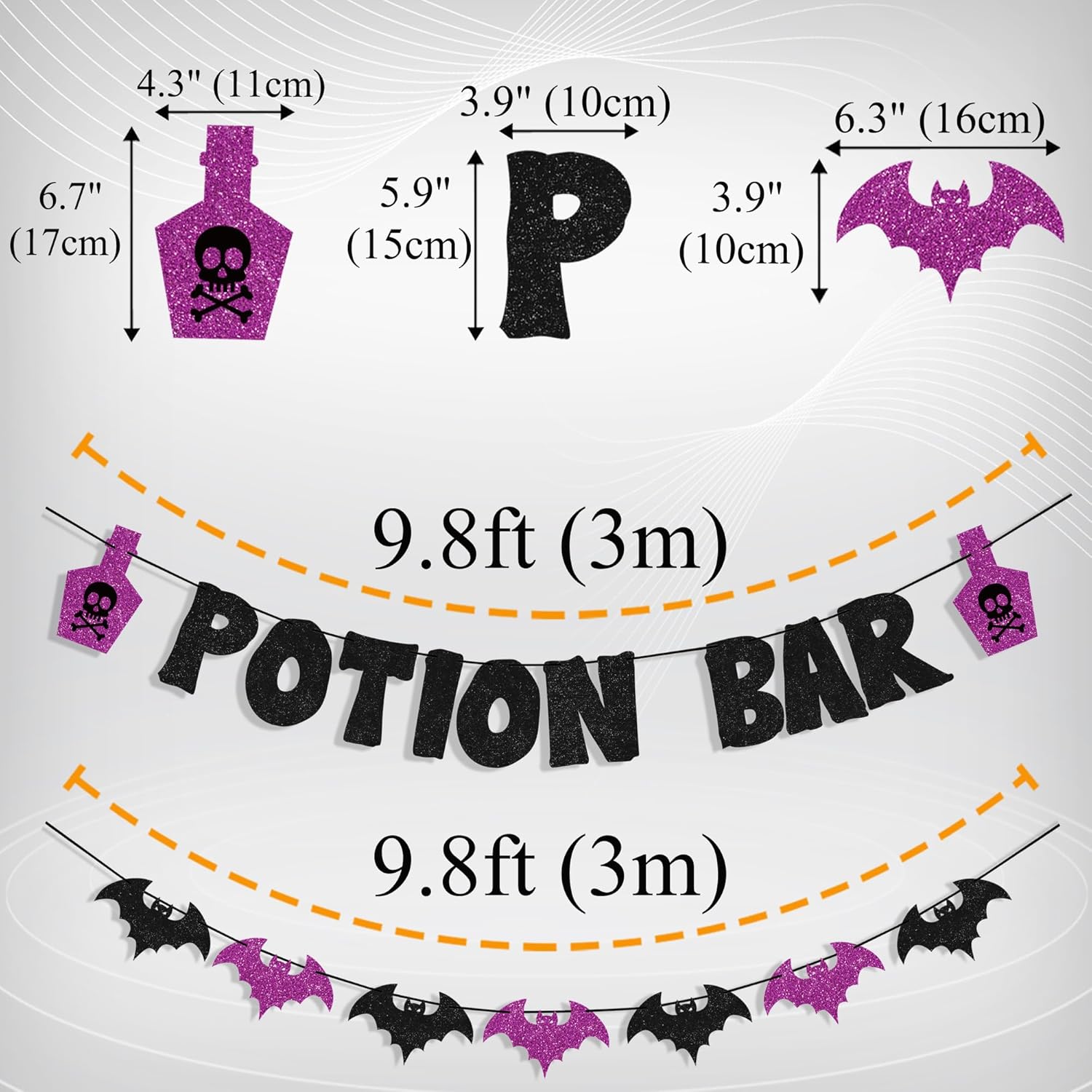 Uniwish Halloween Potion Bar Banner with Bat Garland
