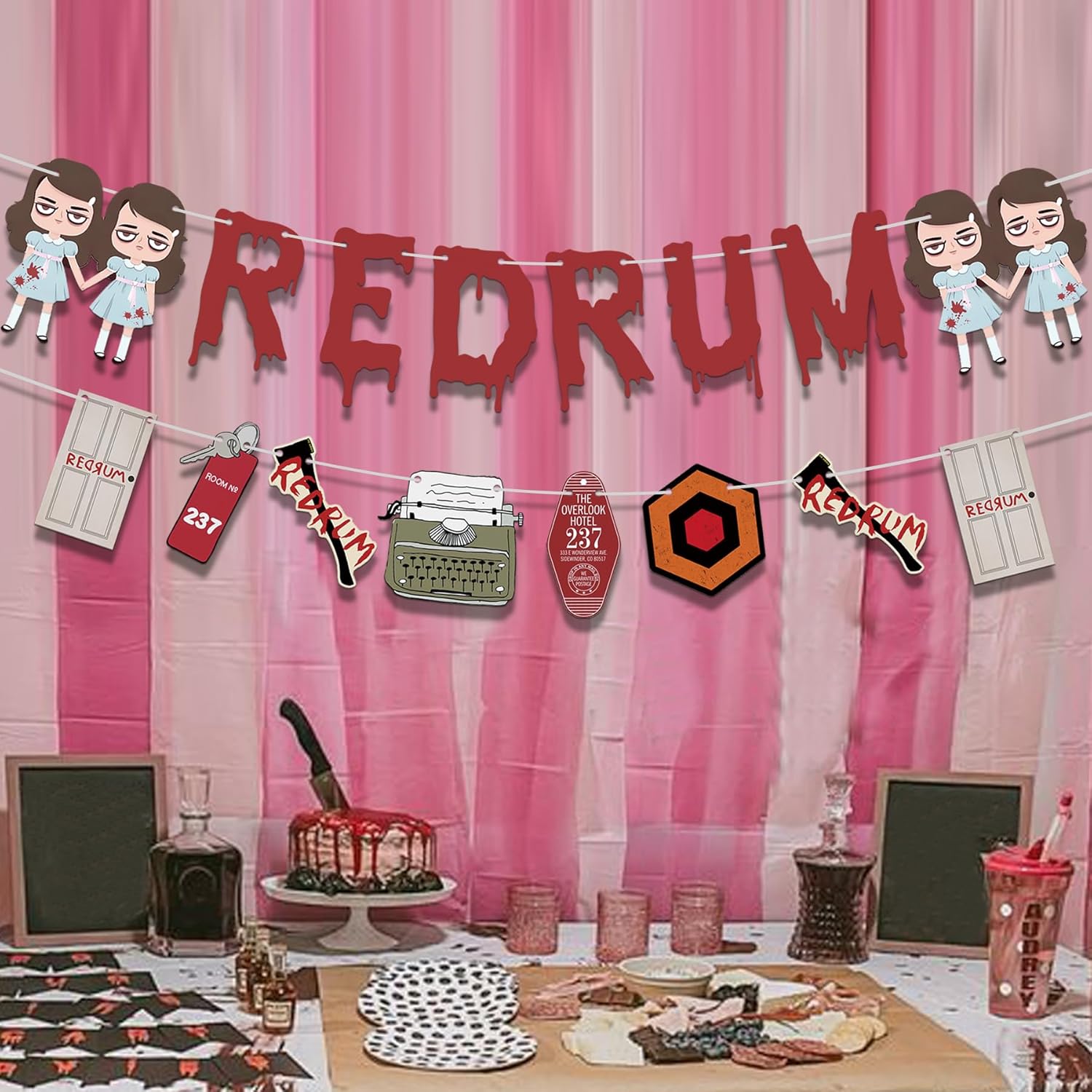 HOMEZZO Halloween Horror Banner Redrum Party Sign
