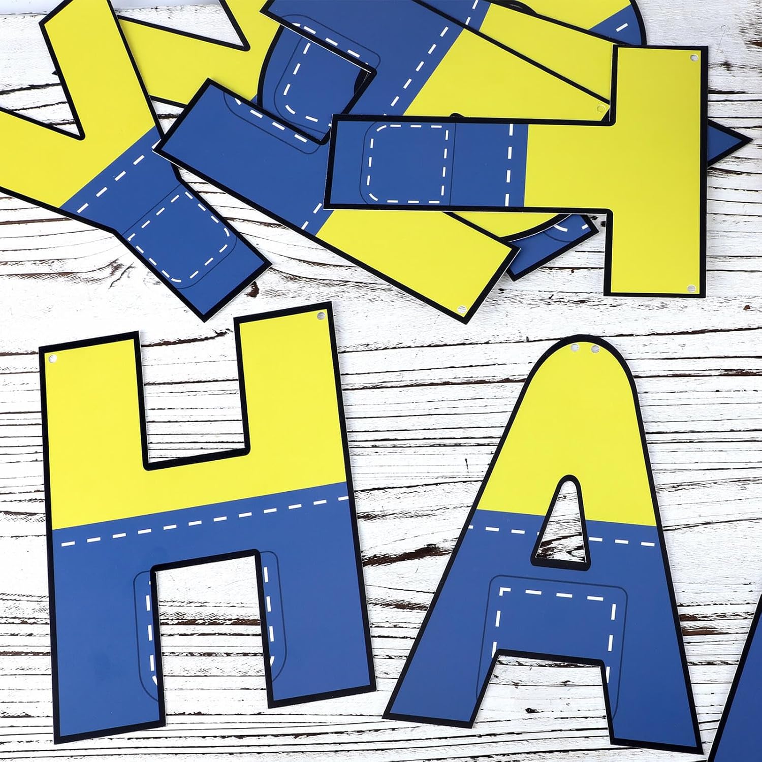 Gosknor Cartoon Birthday Banner Yellow Blue Garland Sign