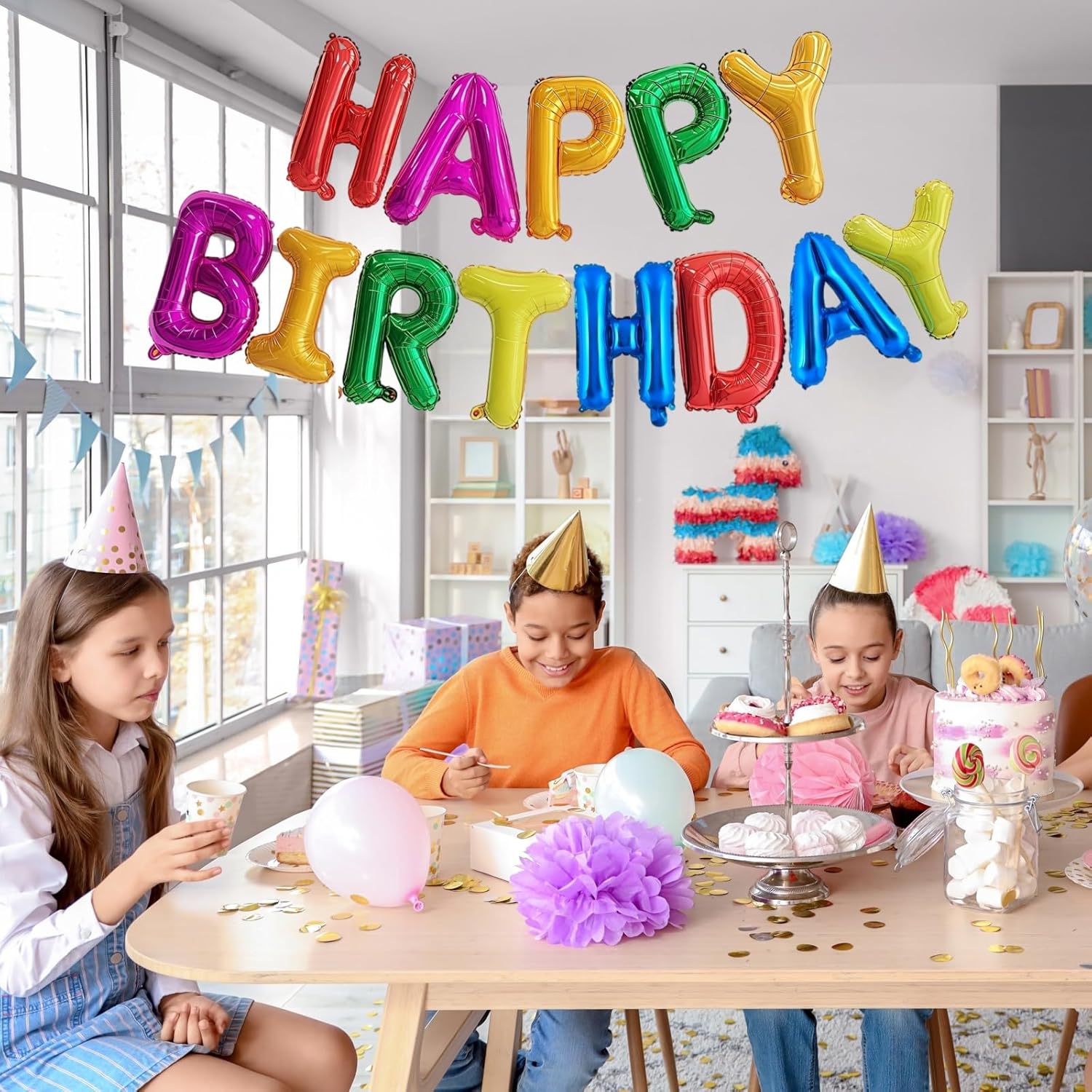 Rainbow Happy Birthday Balloons Banner 16 Inch Decorations