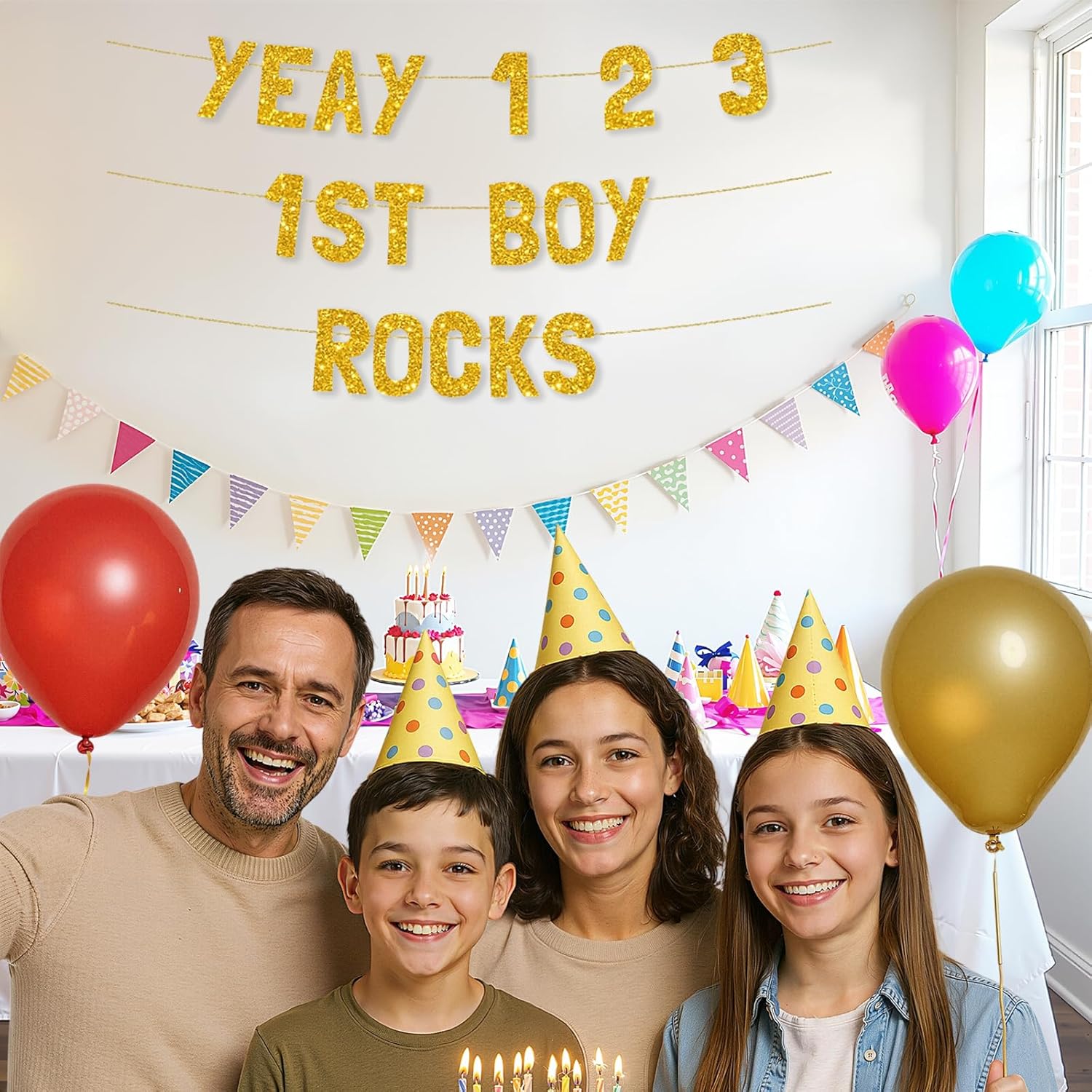 Meowoo 1 2 3 Party Banner 77 Inch Jumbo Decorations