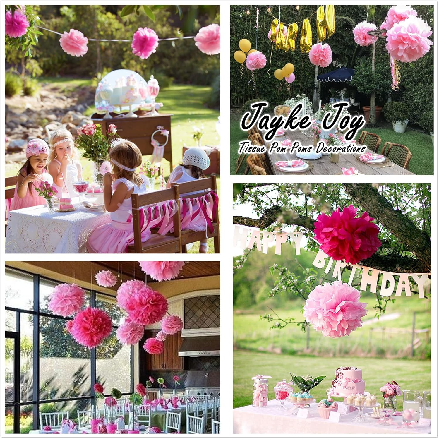 12 Pcs Pink Tissue Paper Pom Poms Kit