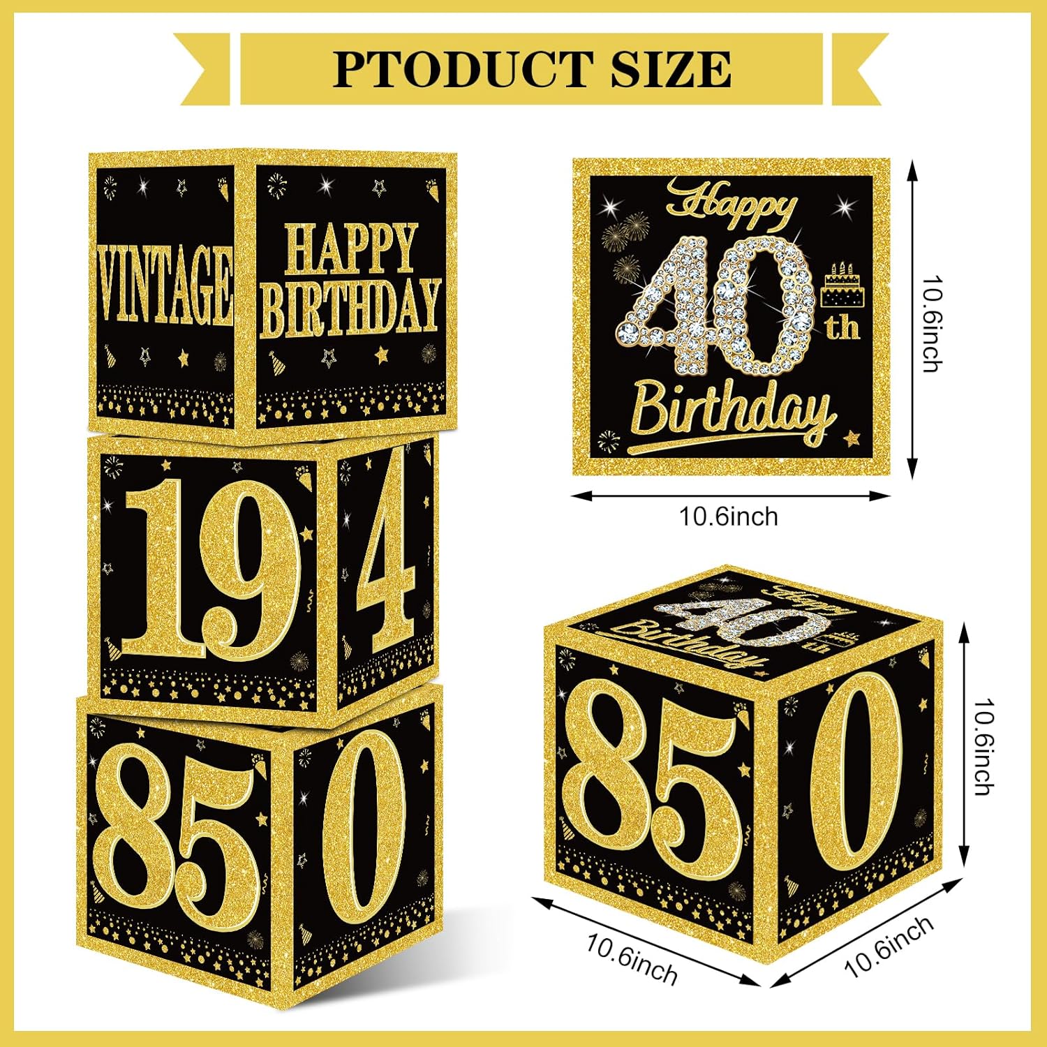 3pcs Happy 40th Birthday Decor Boxes