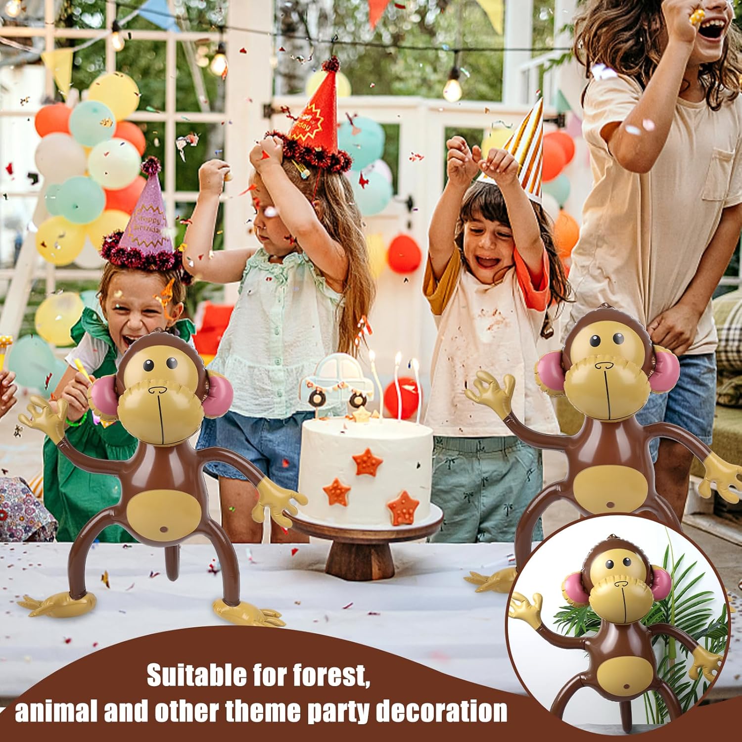 FUTUREPLUSX 3PCS Inflatable Monkeys Birthday Decorations