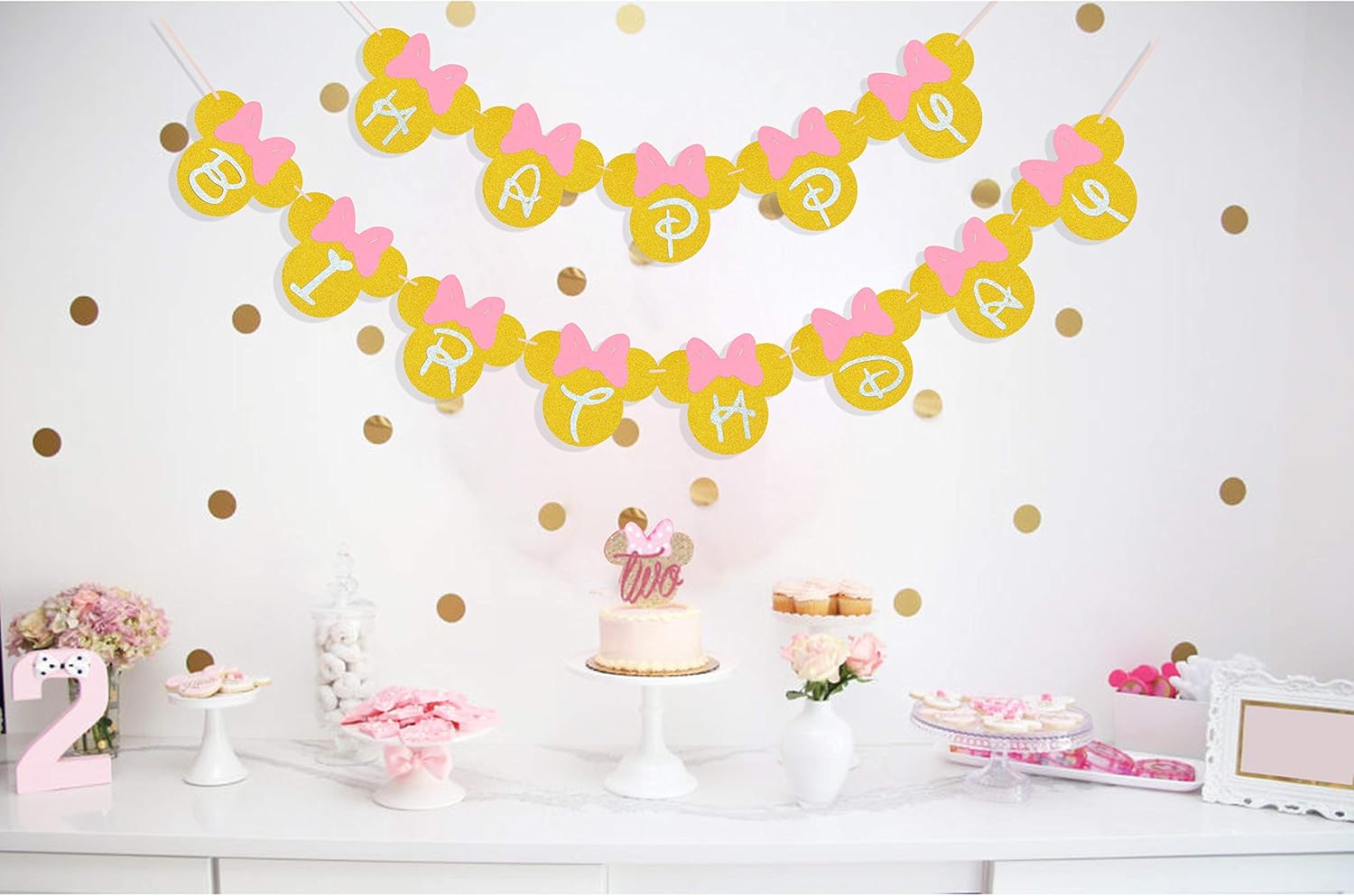 Minnie Themed Happy Birthday Glitter Banner