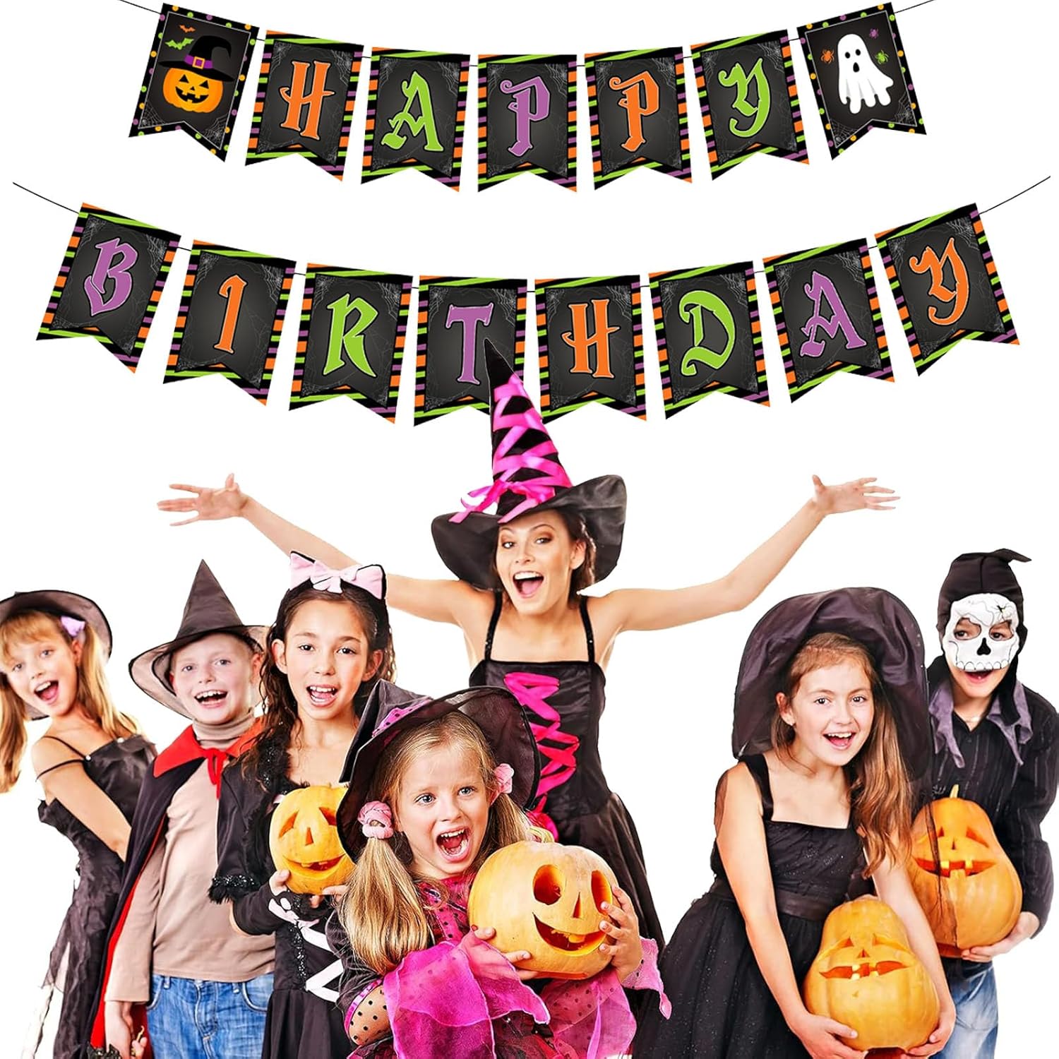 Halloween Birthday Banners with Pumpkin and Ghost Designs