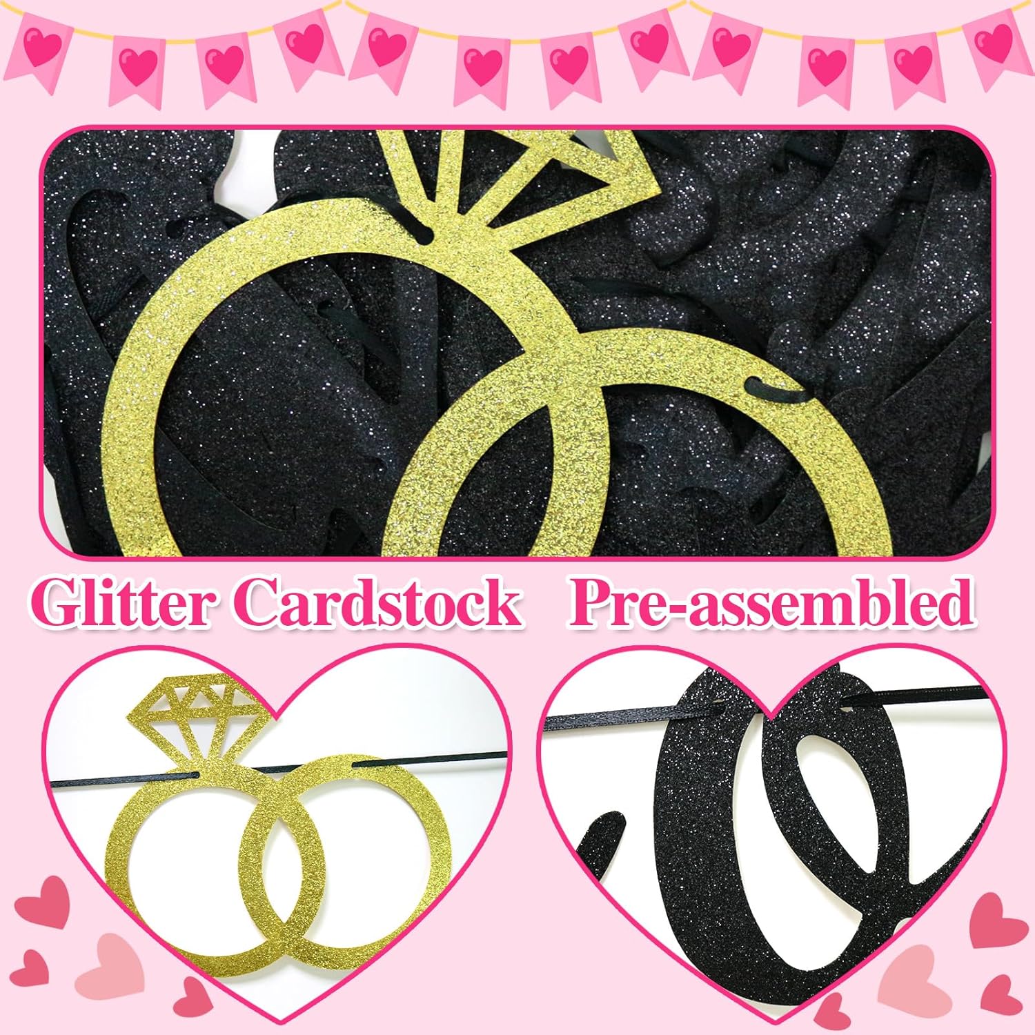 Funny Engaged Banner with Black Glitter