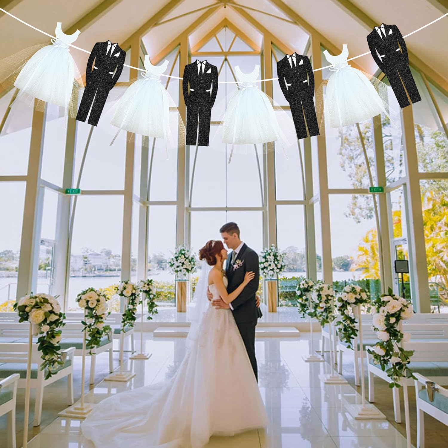 Elegant Bridal Shower Banner with Tulle and Tuxedo Cutouts