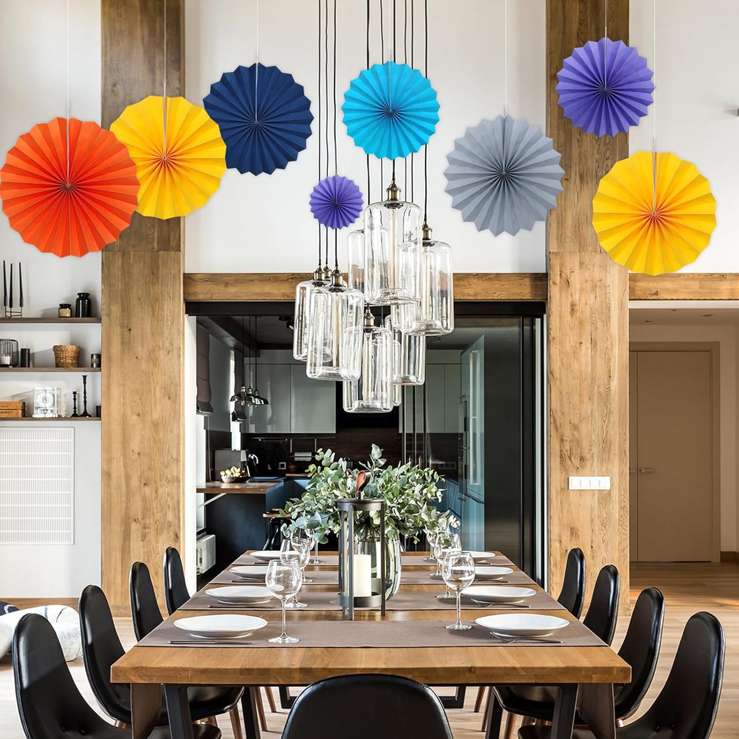Gray Party Decorations 12in Hanging Fans DIY Set