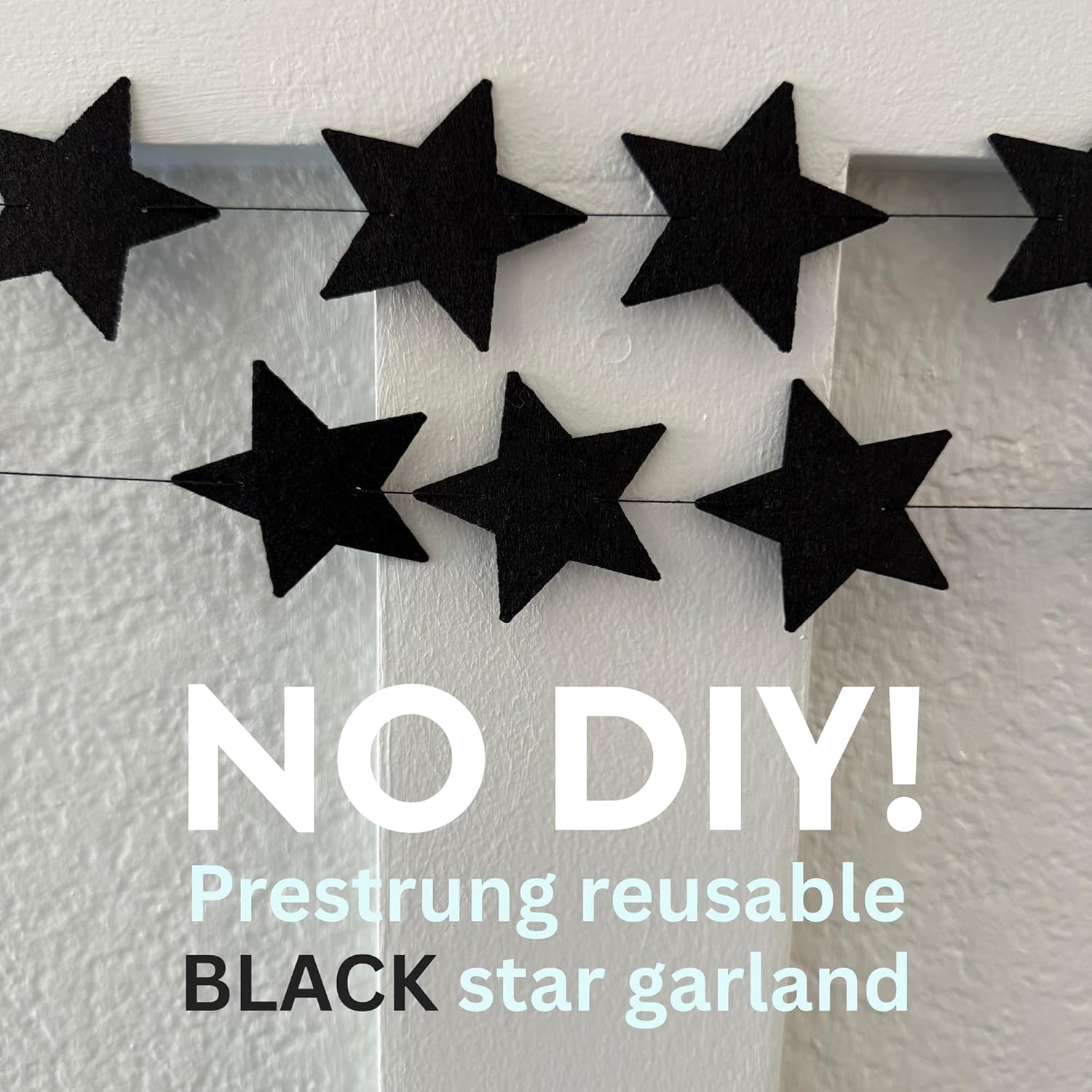 Black Felt Star Garland 2 Banners 12 Feet Prestrung