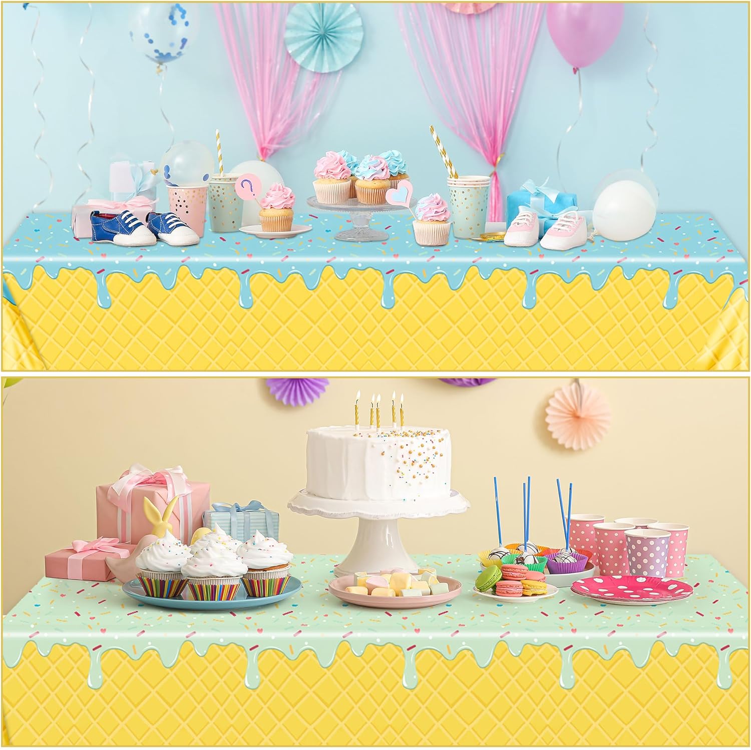 3 Pack Ice Cream Themed Tablecovers for Parties