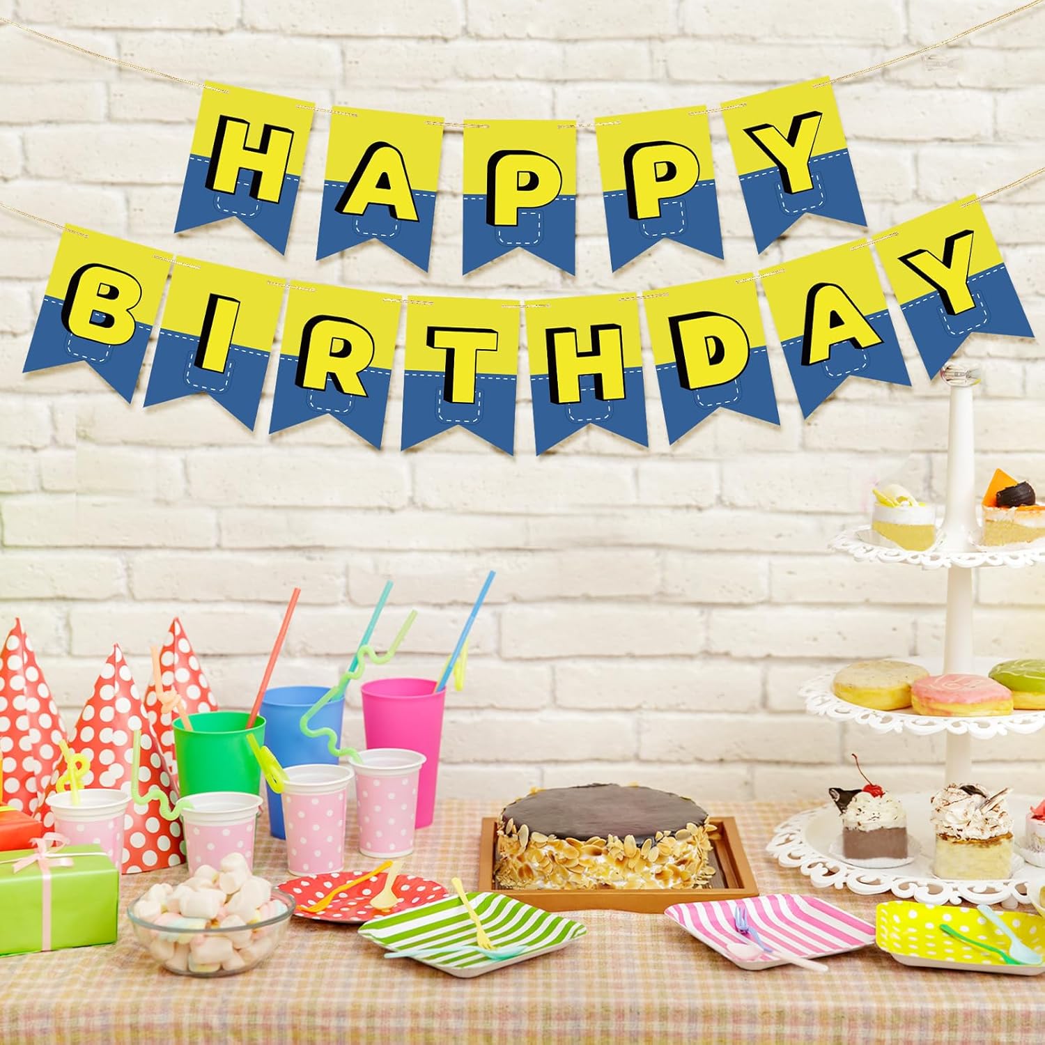 Cartoon Happy Birthday Banner with Fishtail Design