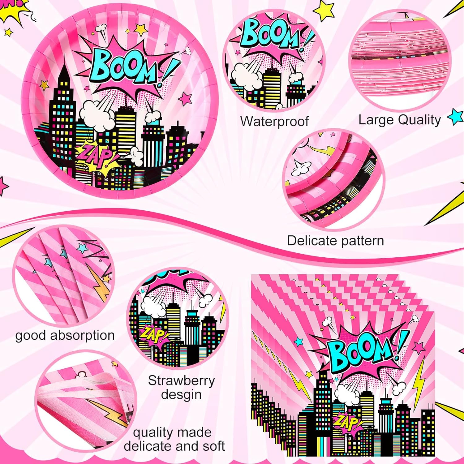 219 Pcs Pink Hero Birthday Party Decorations Set