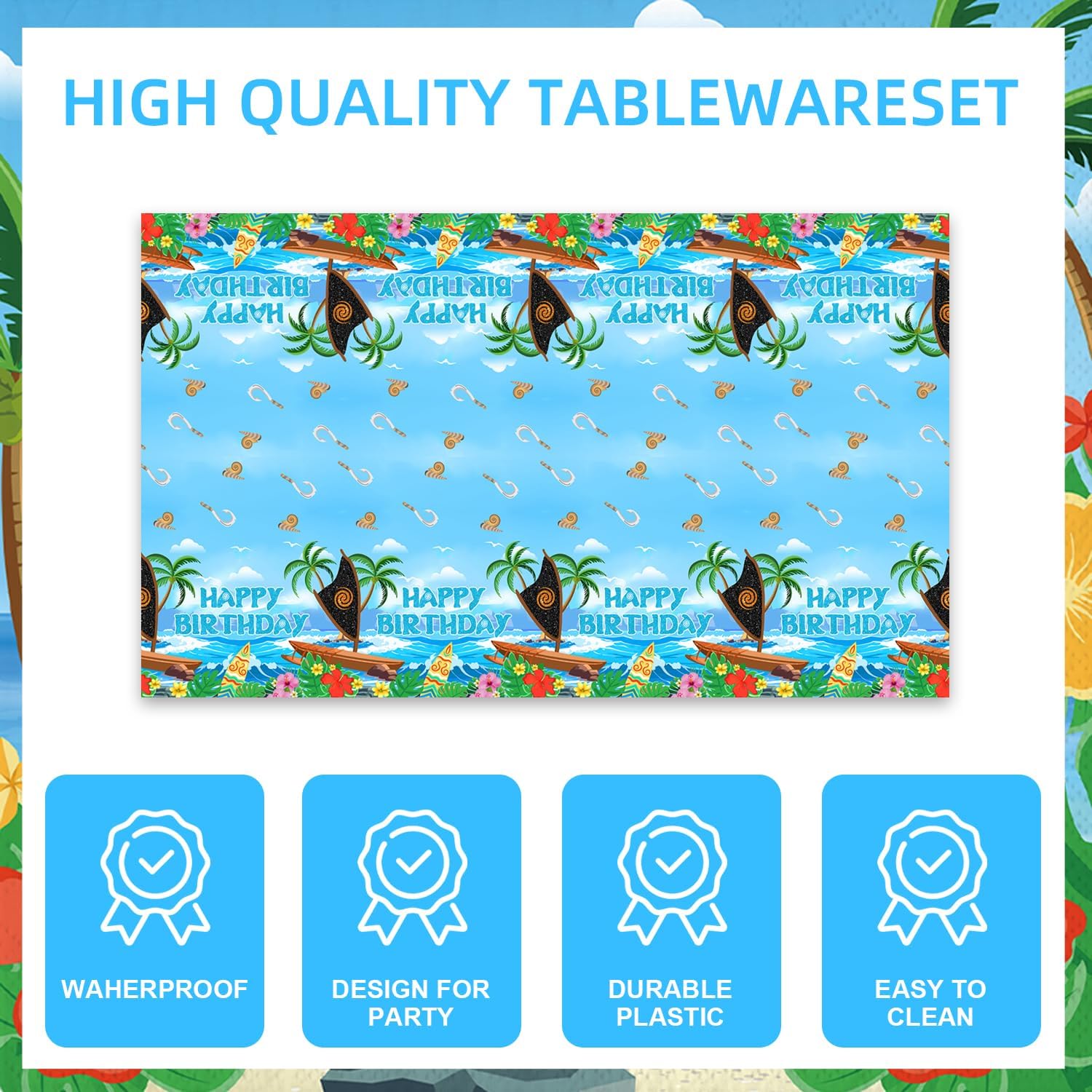 42Pcs Moana Party Supplies Set with Banner Plates Napkins Tablecloth