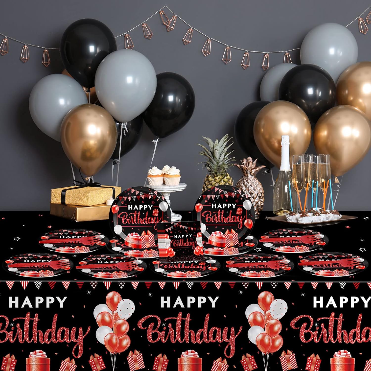 Red and Black Birthday Party Supplies Set for 20 Guests