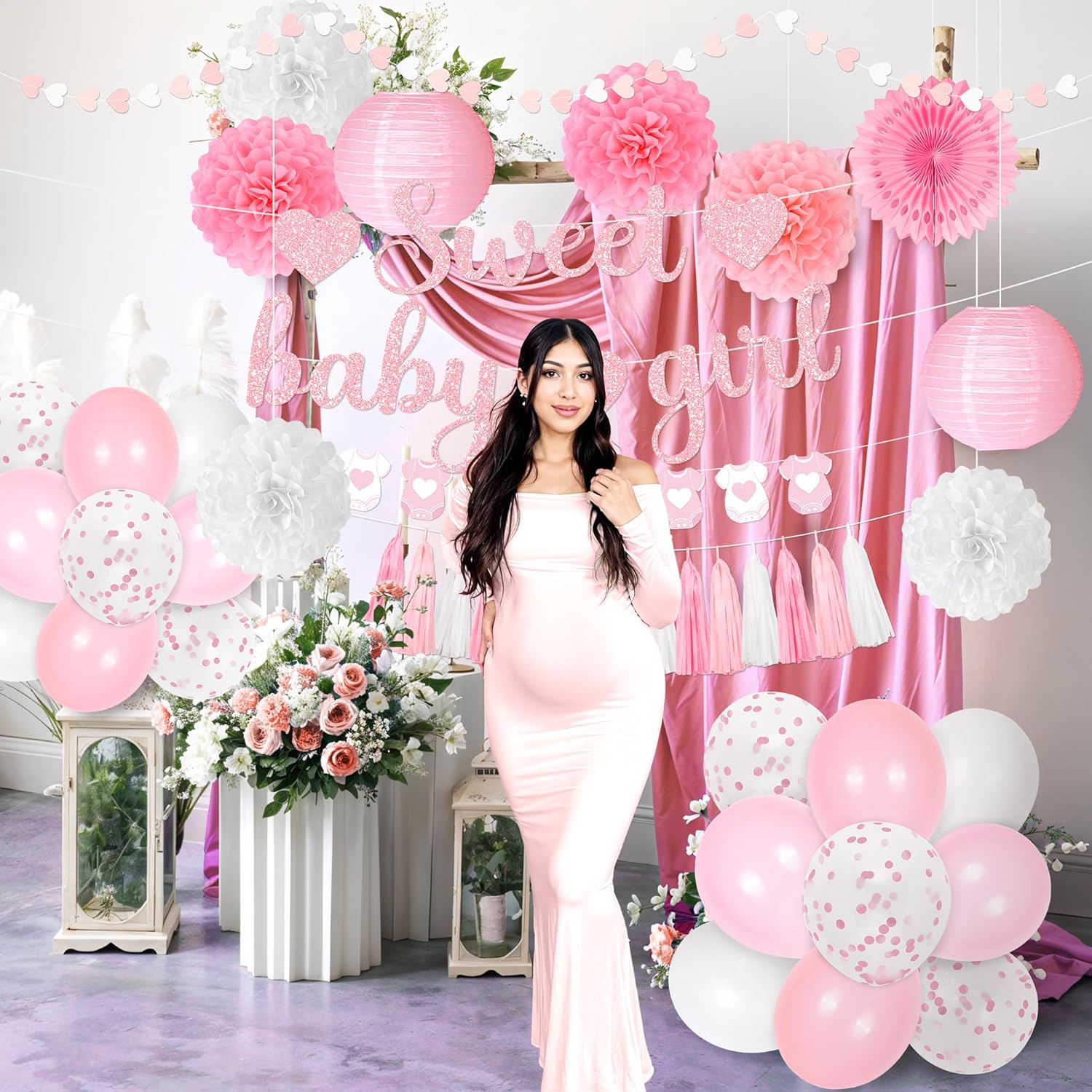 Kriyokiaa 43 Pcs Pink Baby Shower Decorations Set
