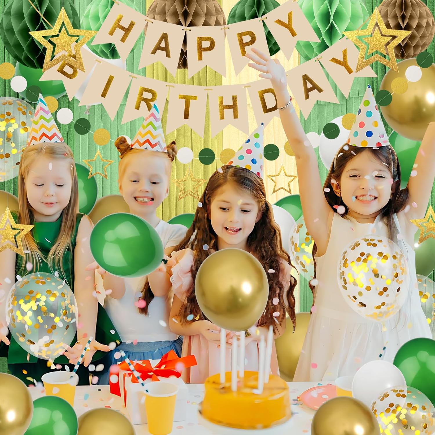 Retro Green Birthday Decorations Party Set
