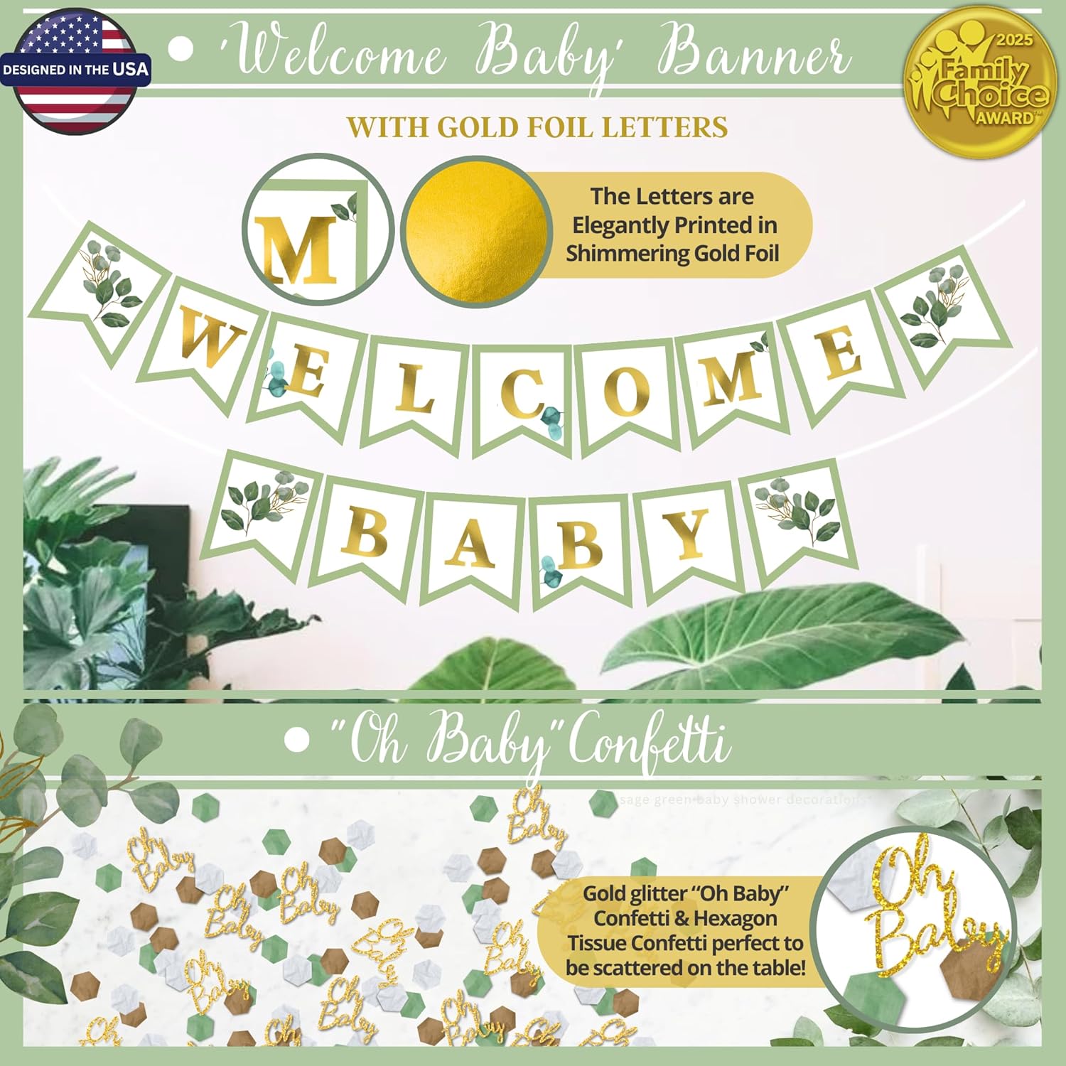 RainMeadow 258 PC Sage Green Baby Shower Decorations