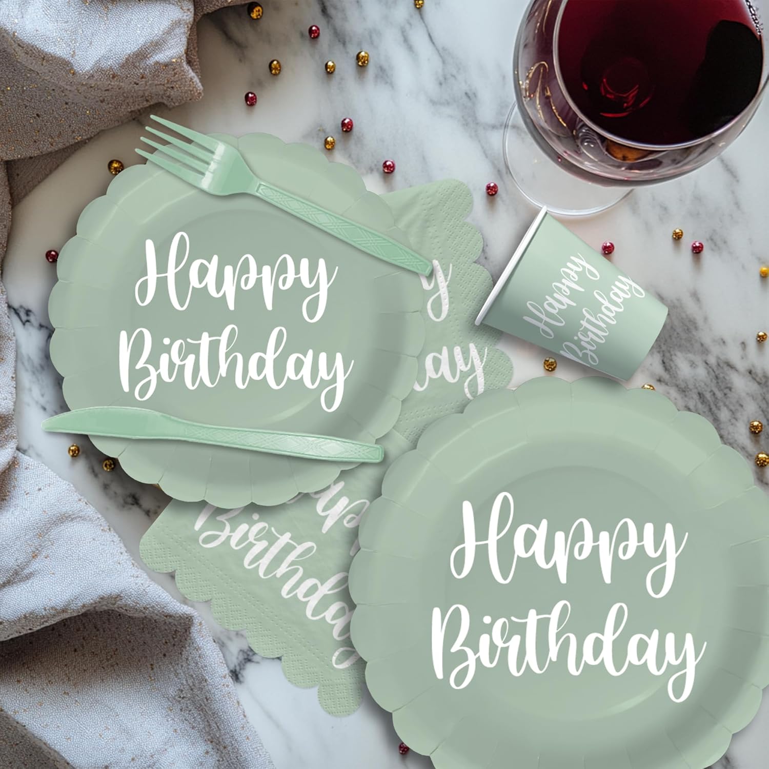 Sage Green Birthday Party Decorations Set for 24