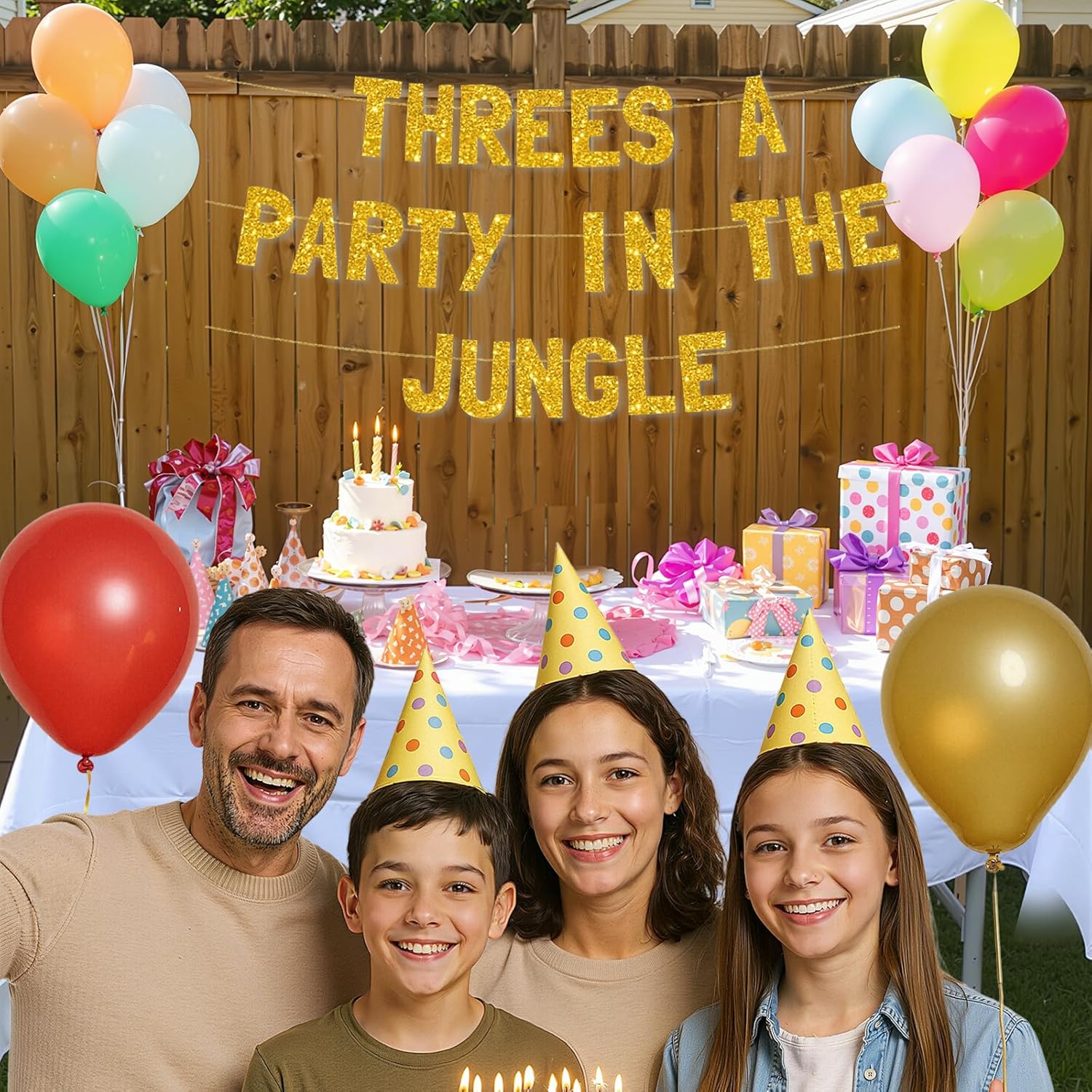 Meowoo Fun Jungle Vibes Birthday Decor Giant Gold Banner