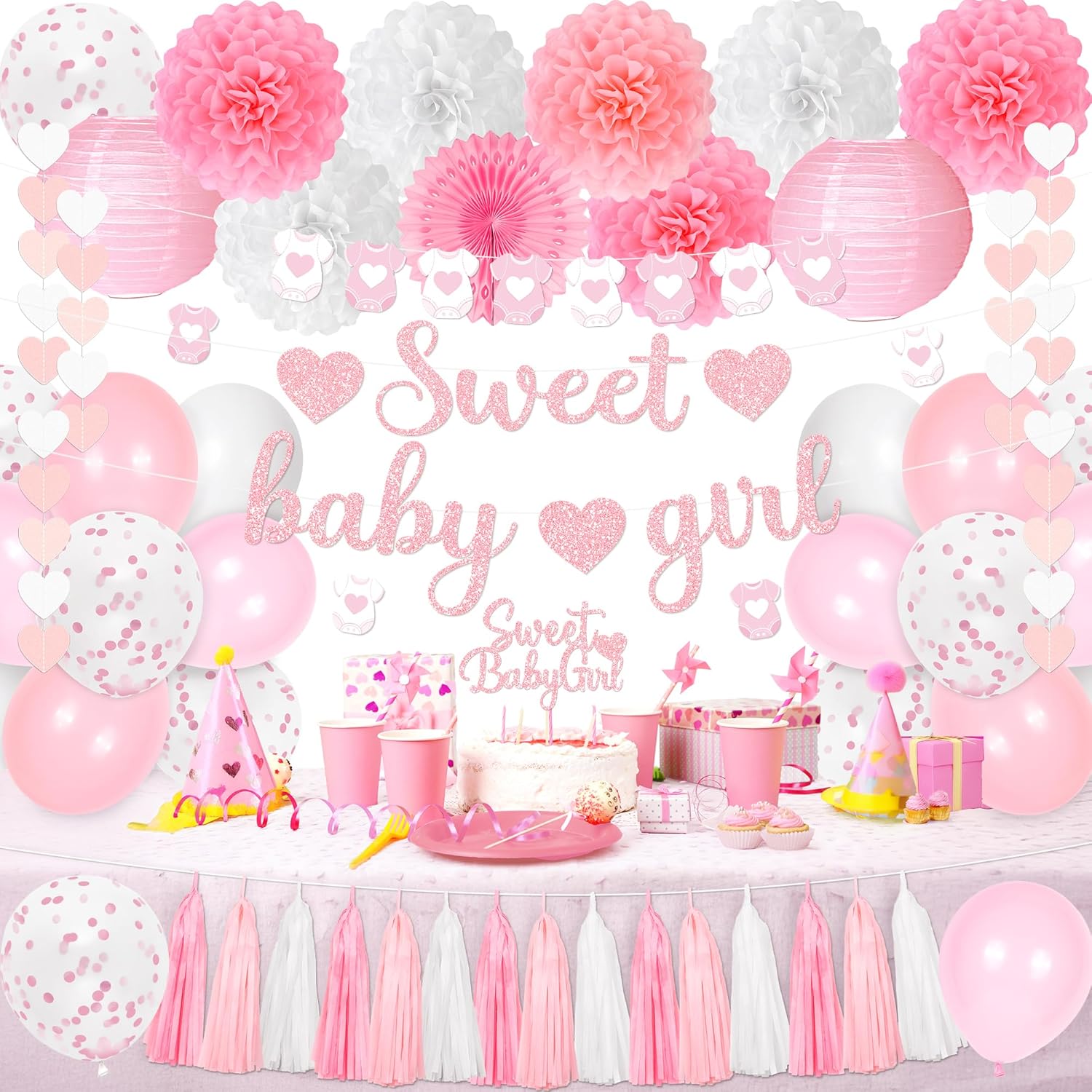 Kriyokiaa 43 Pcs Pink Baby Shower Decorations Set